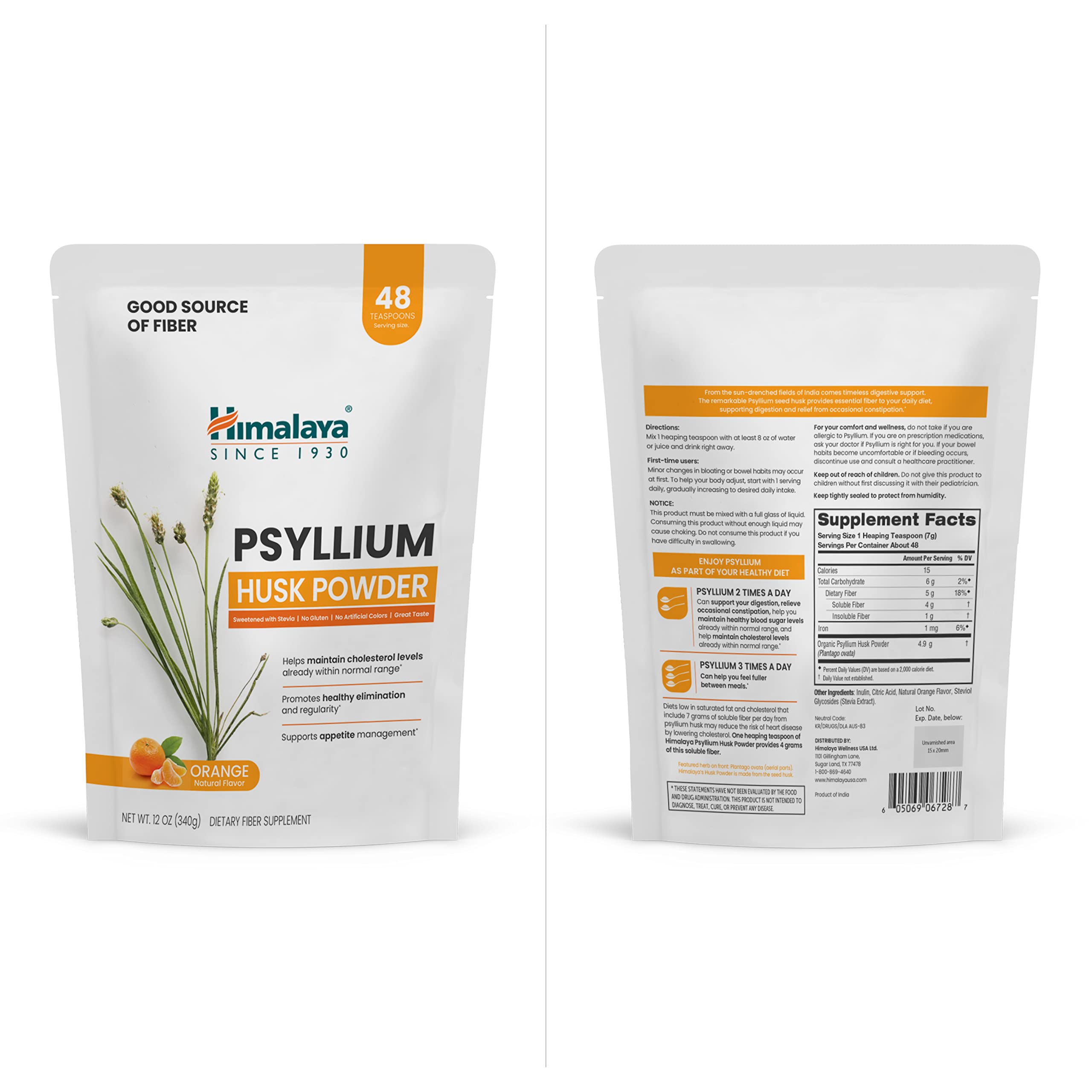 Himalaya Psyllium Husk Poudre Orange soutient la routine digestive