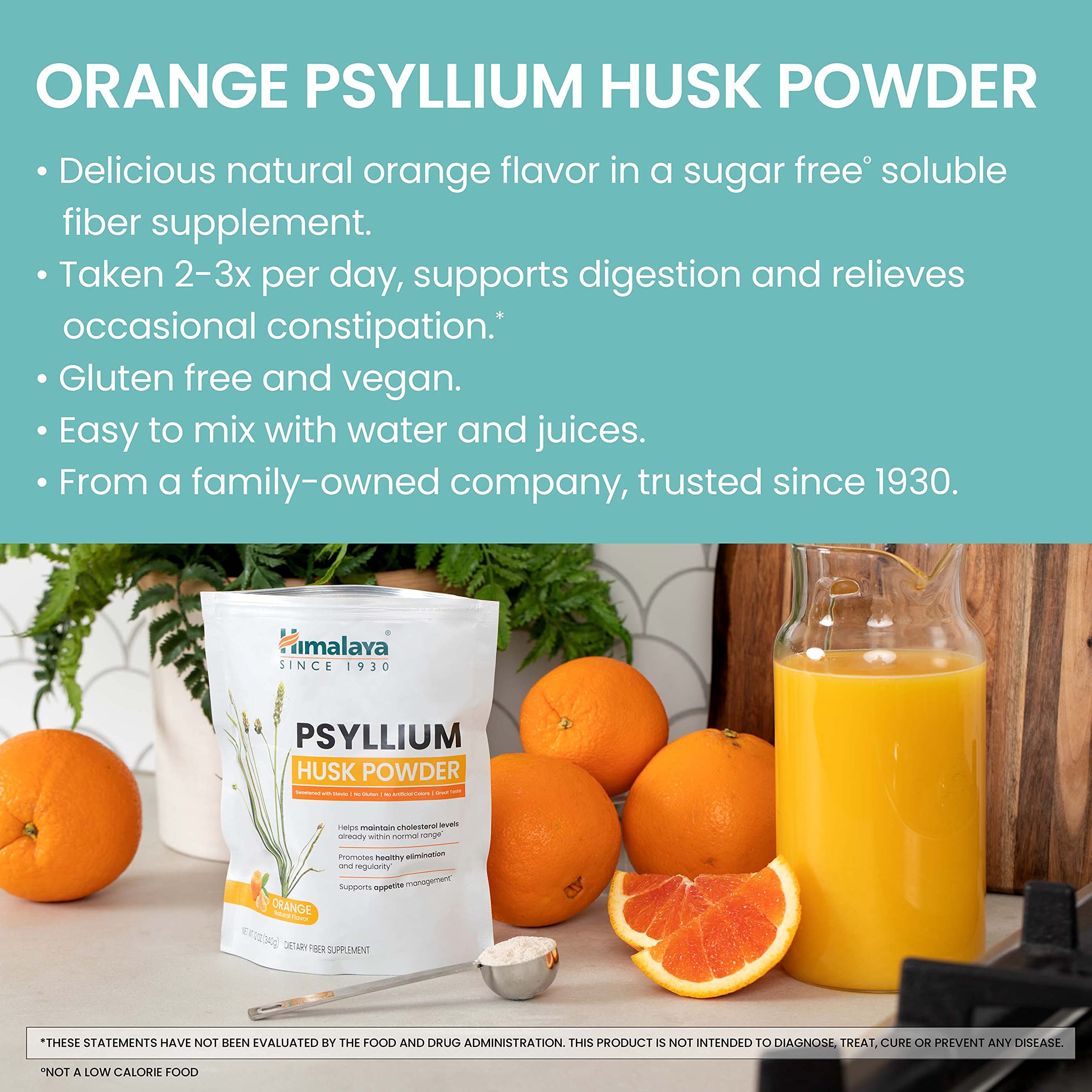Himalaya Psyllium Husk Poudre Orange versée dans un verre