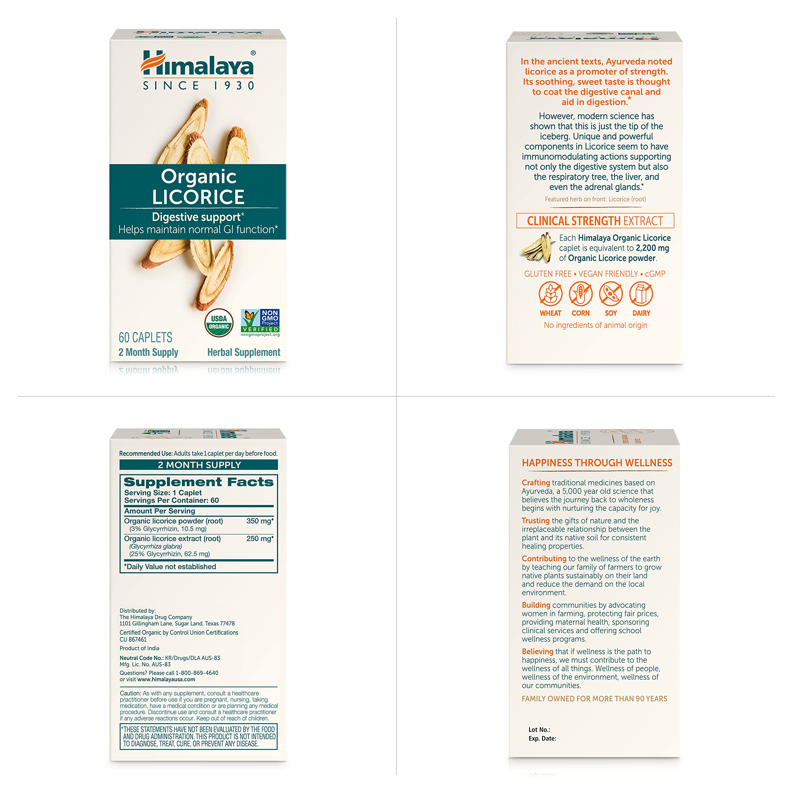 Vue générale des capsules Himalaya Réglisse biologique prêtes à être consommées.