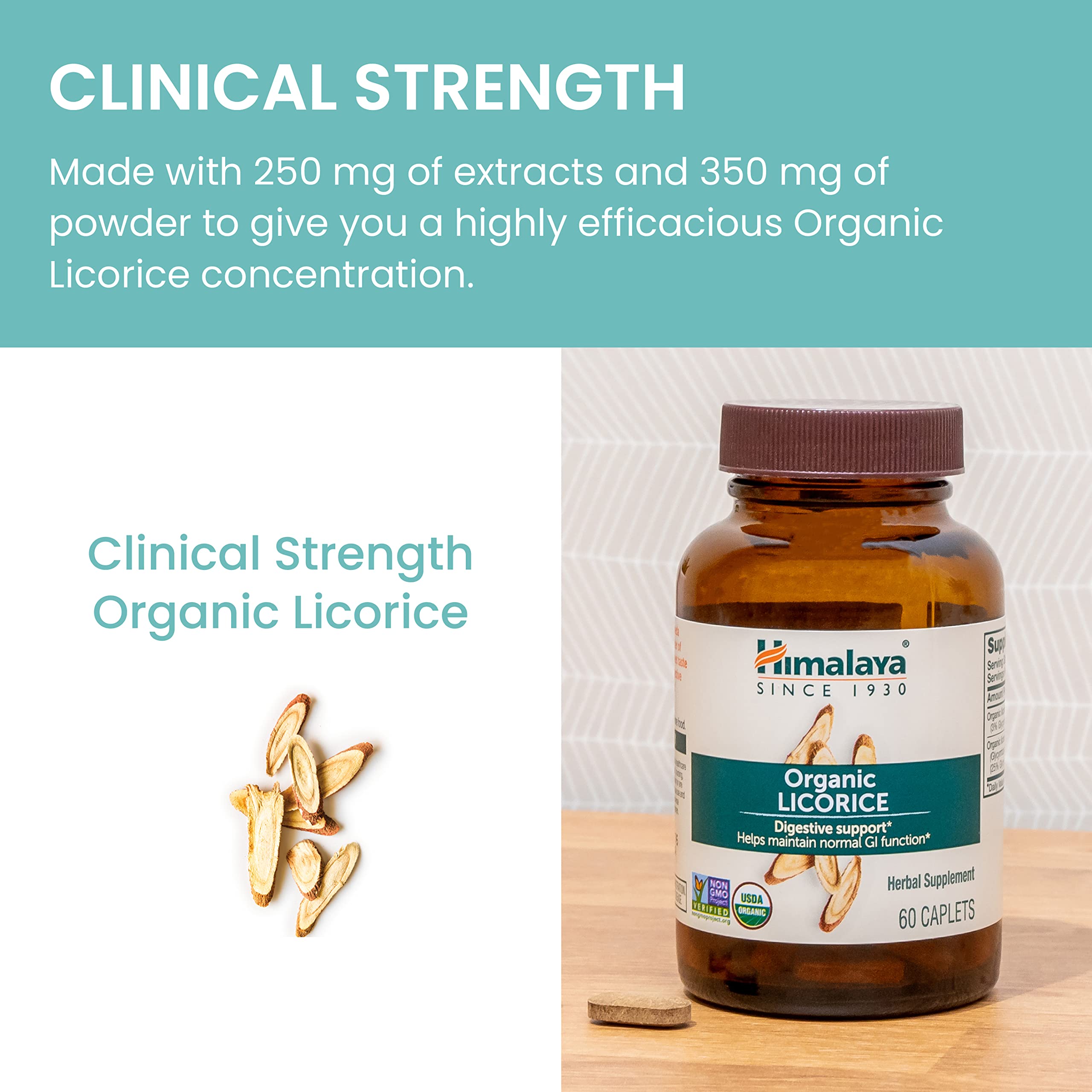 Utilisation quotidienne suggérée: bouteille Himalaya Réglisse biologique sur une table.