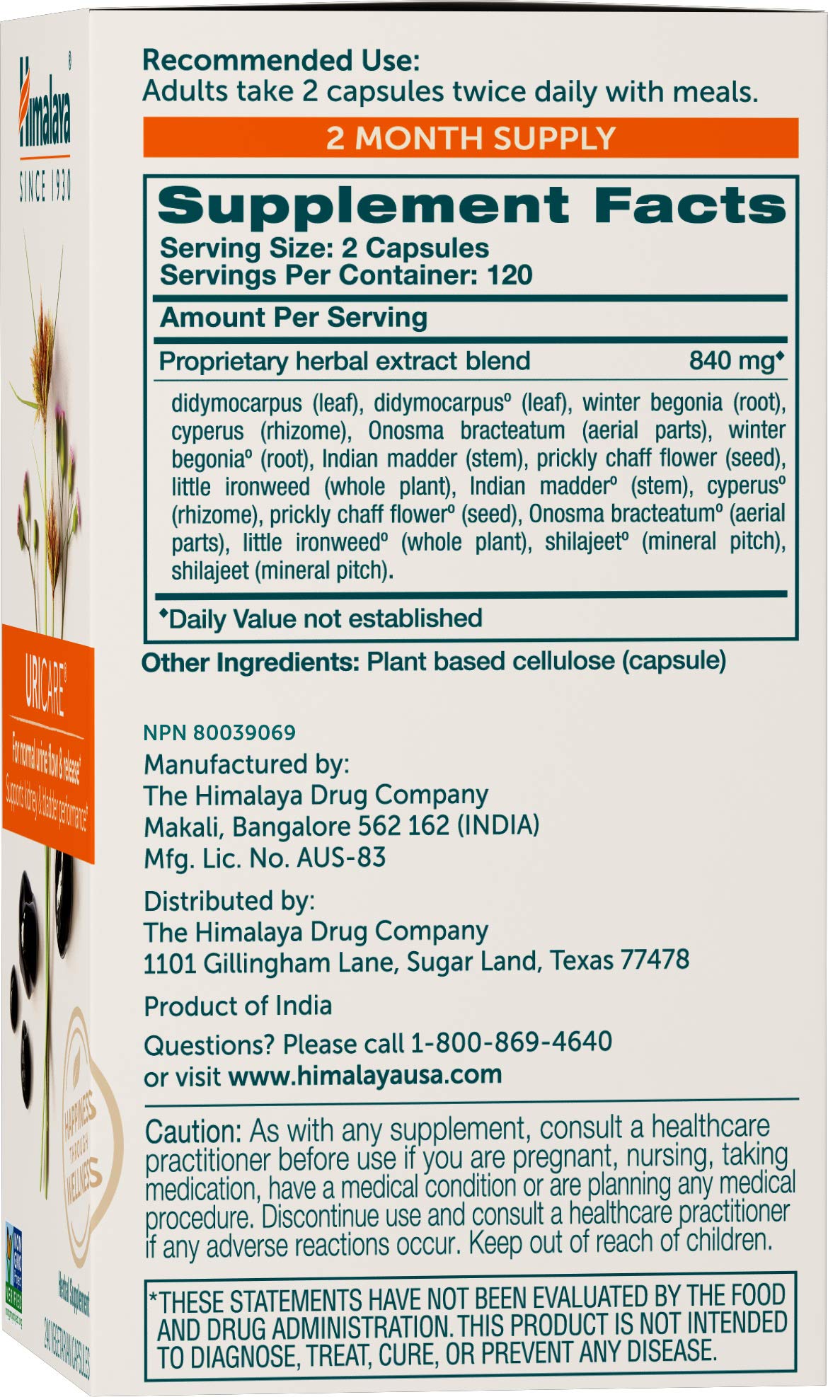 Himalaya UriCare — capsules pour dosage simple et utilisation quotidienne.