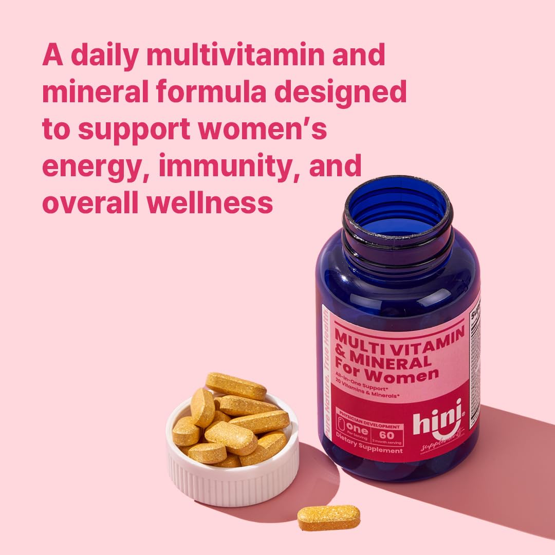 HINI Multi Vitamin pour femmes, close-up des ingrédients clés et nutriments.