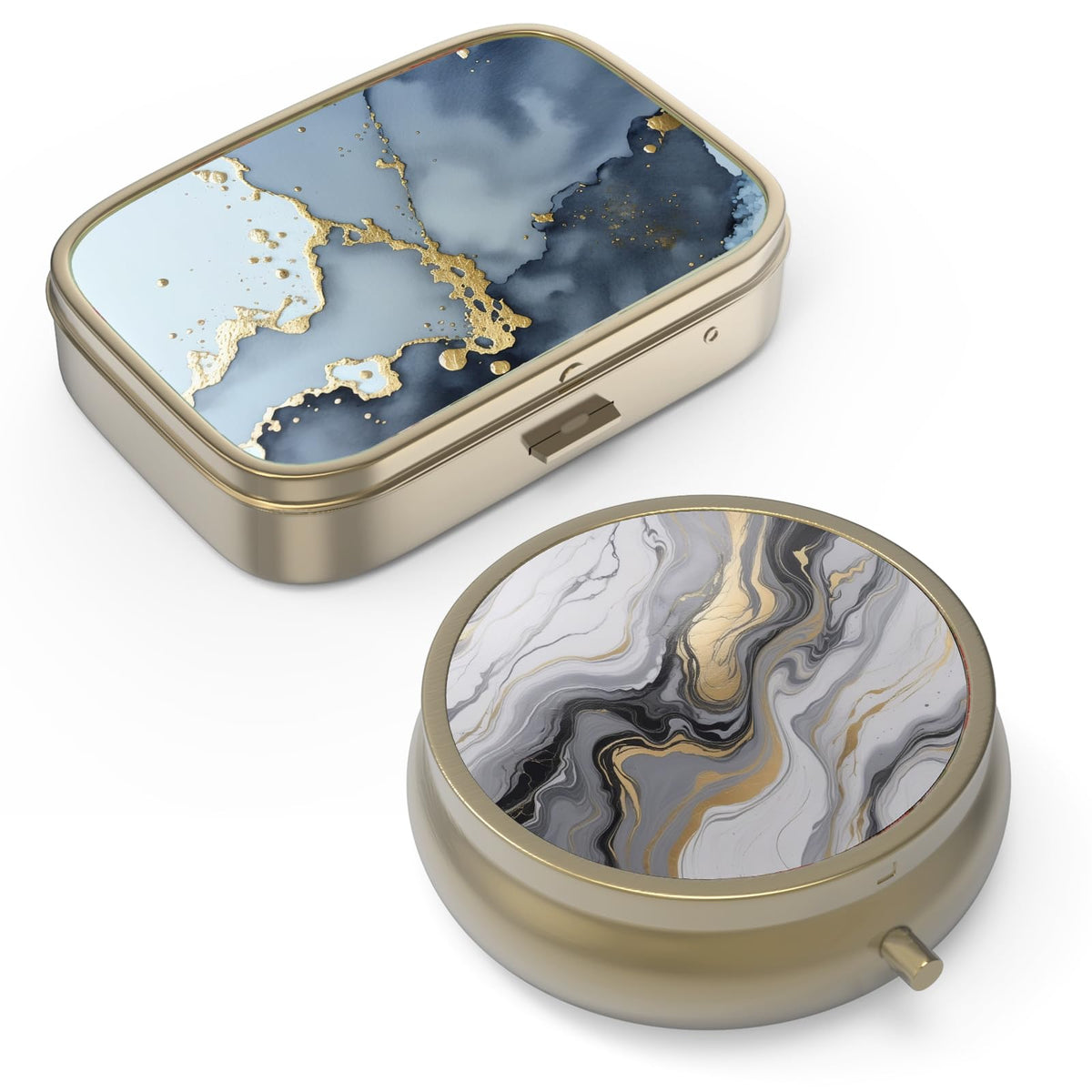 Hion boîte-pilules miroir bronze ronde, idéale en déplacement