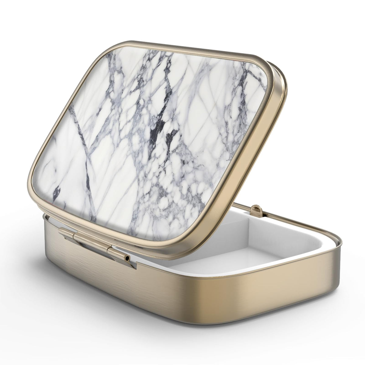 Boîte à pilules Hion avec miroir rectangulaire bronze, pratique pour voyage et rangement