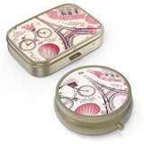 Boîte à pilules Hion avec miroir rétro bronze – miroir intégré pratique pour le voyage.