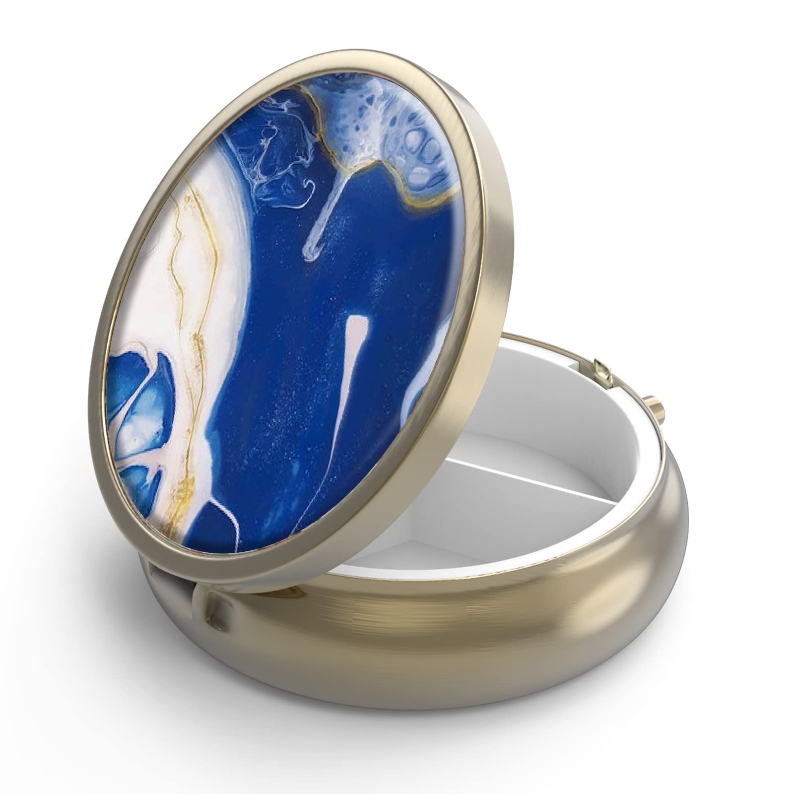 Boîte à pilules Hion ronde avec miroir et finition bronze pour le voyage