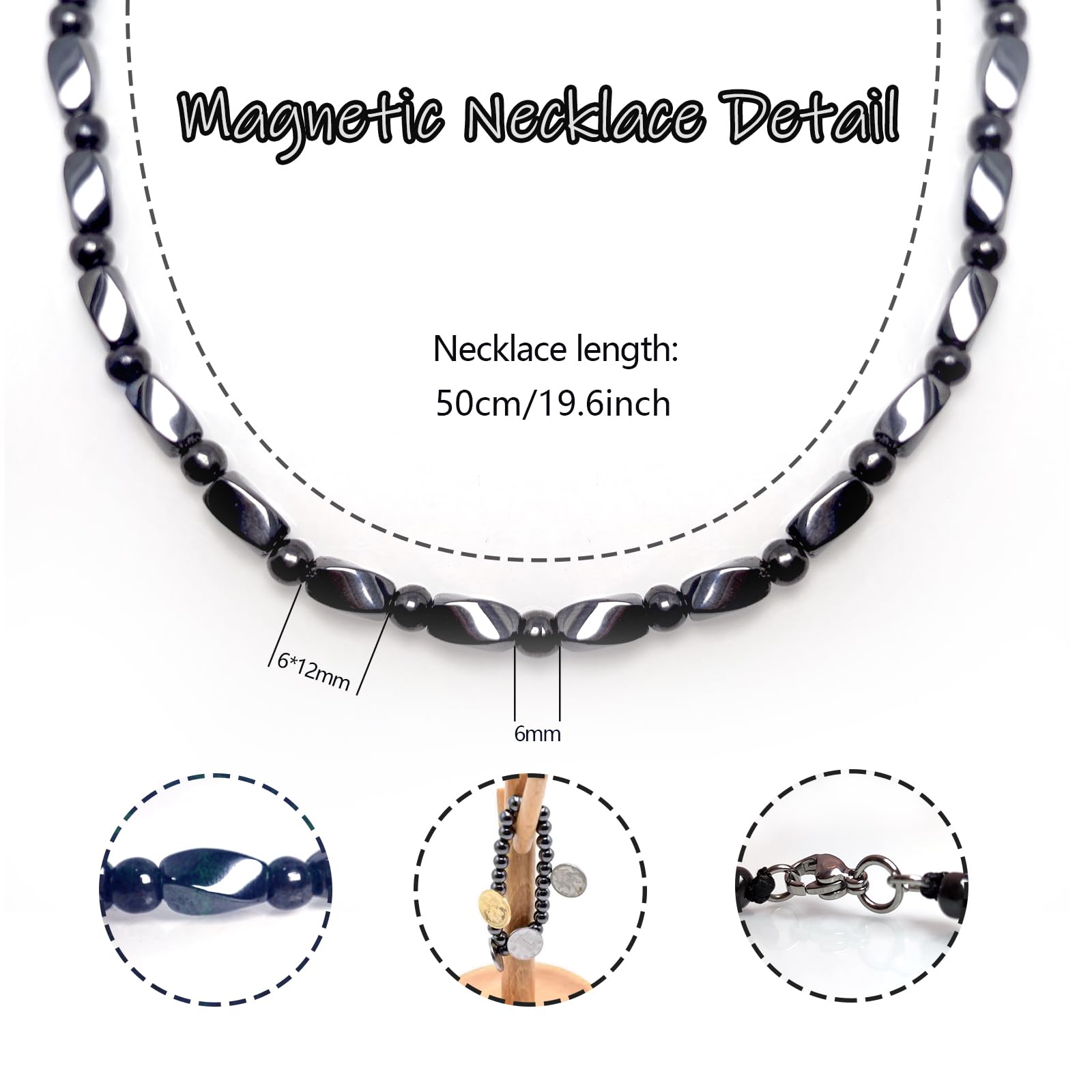 Hion collier magnétique obsidienne noire et hématite, détail élégant et usage polyvalent.