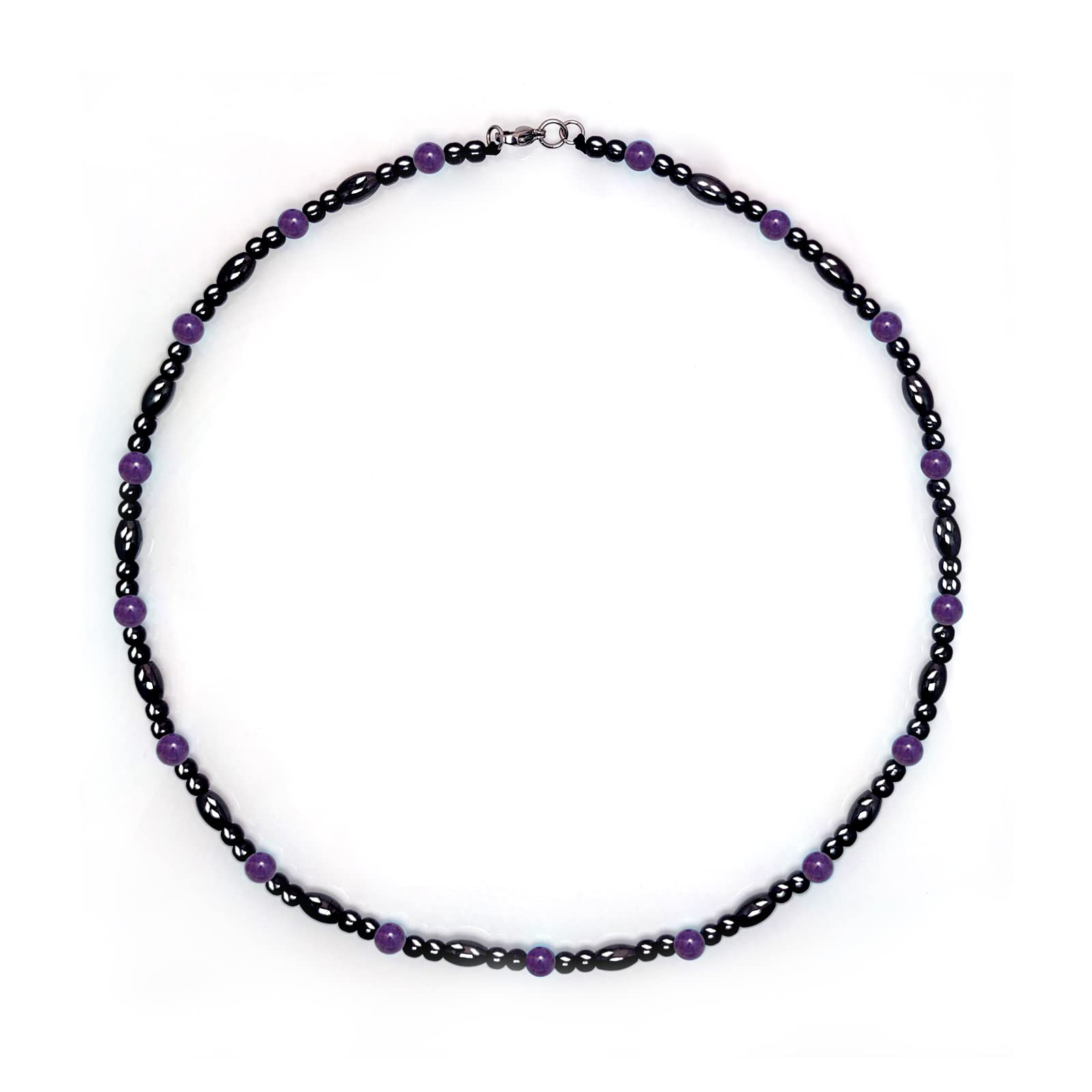 Collier magnétique Hion avec obsidienne noire et améthyste violette, pour le bien-être quotidien