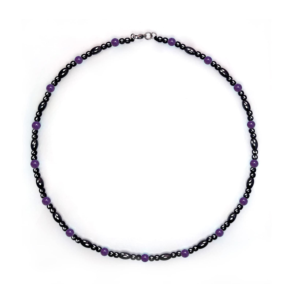 Collier magnétique Hion avec obsidienne noire et améthyste violette, pour le bien-être quotidien