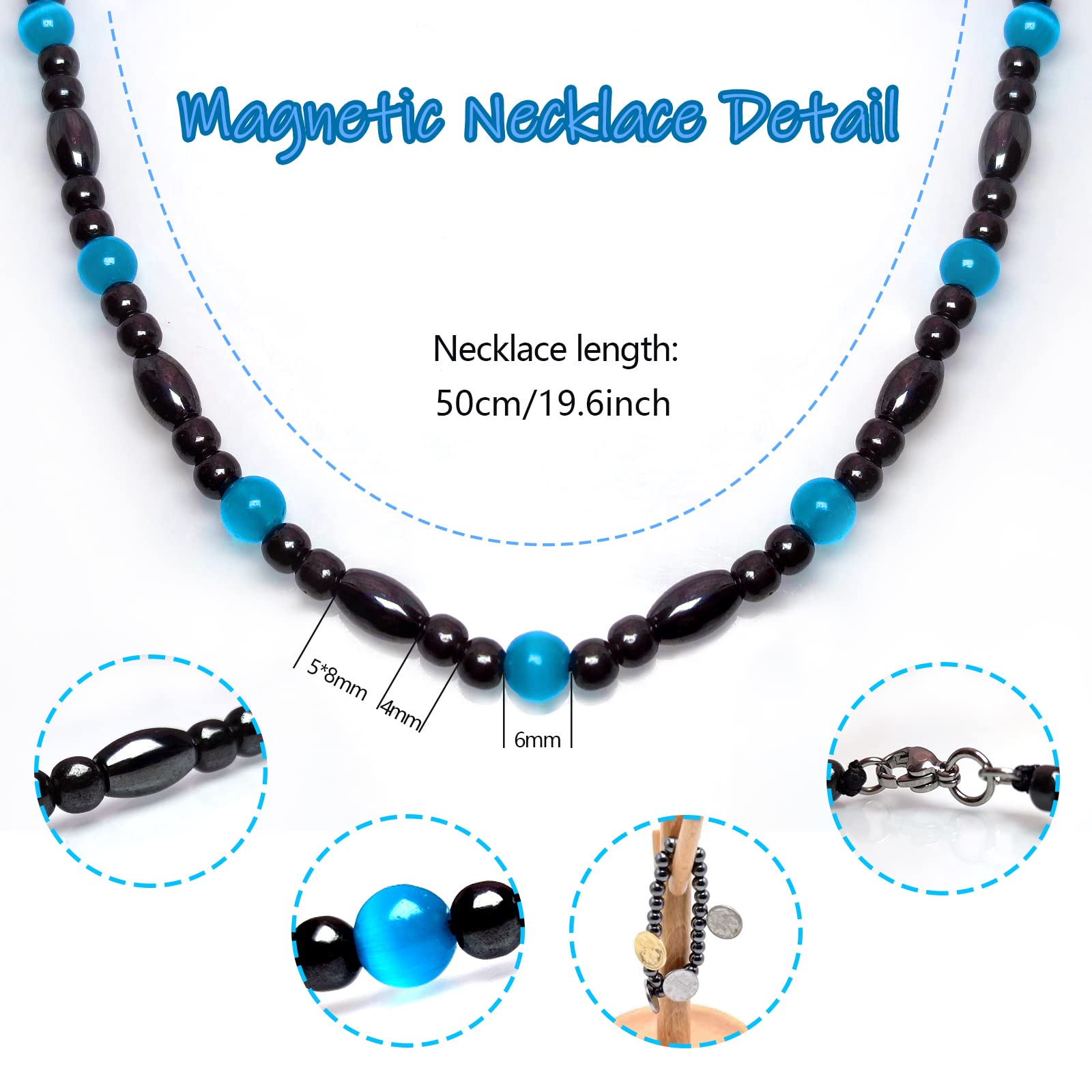 Collier magnétique Hion avec obsidienne noire et aigue-marine, symbole de style.