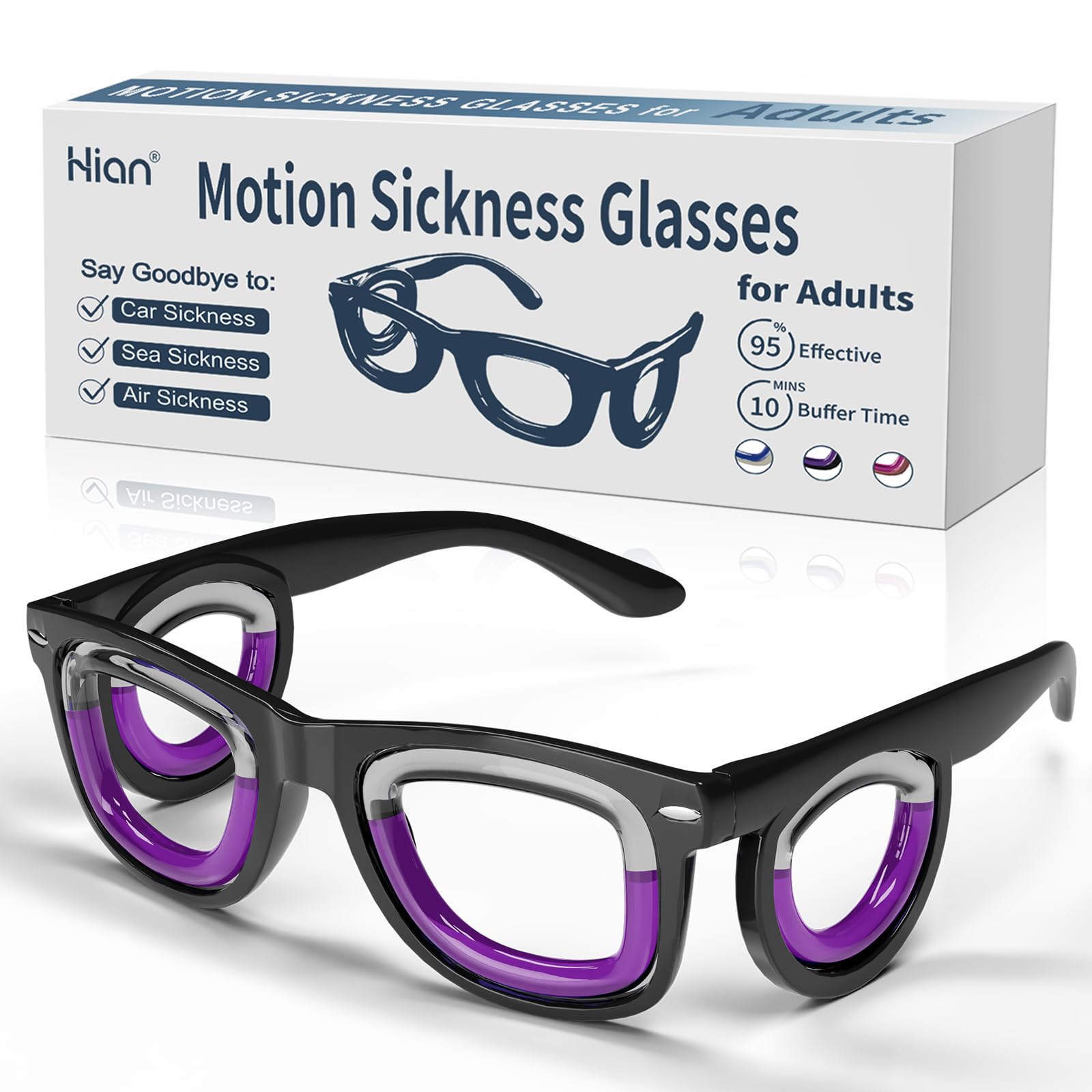 Lunettes Hion anti-mouvement pour adultes noir vues de face, confort et style.