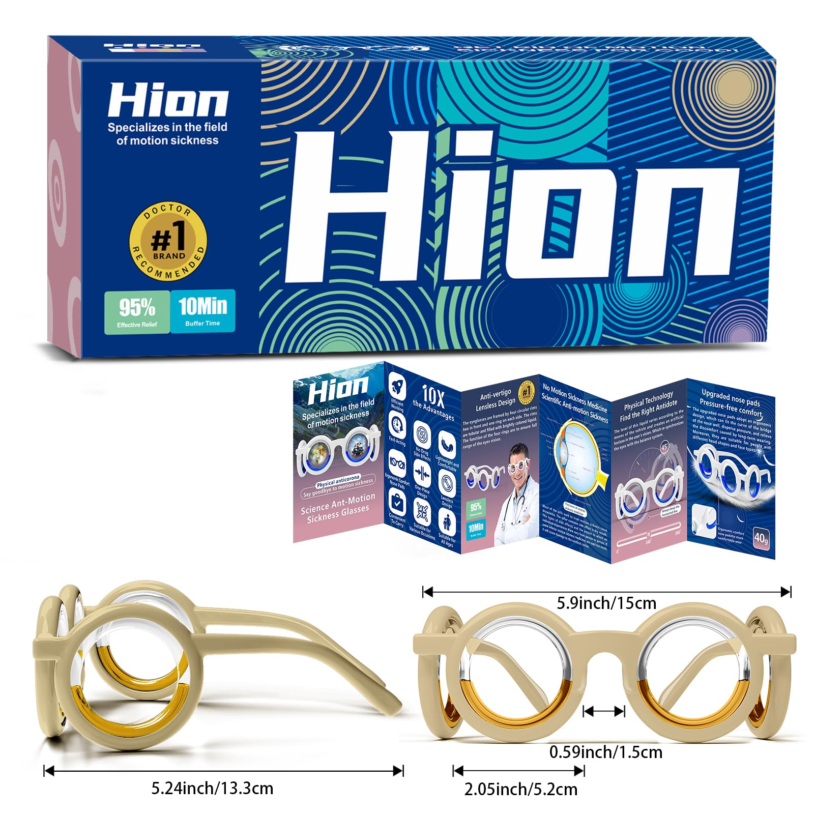 Lunettes Hion sans lentilles crème, polyvalentes pour voiture, bateau ou avion.