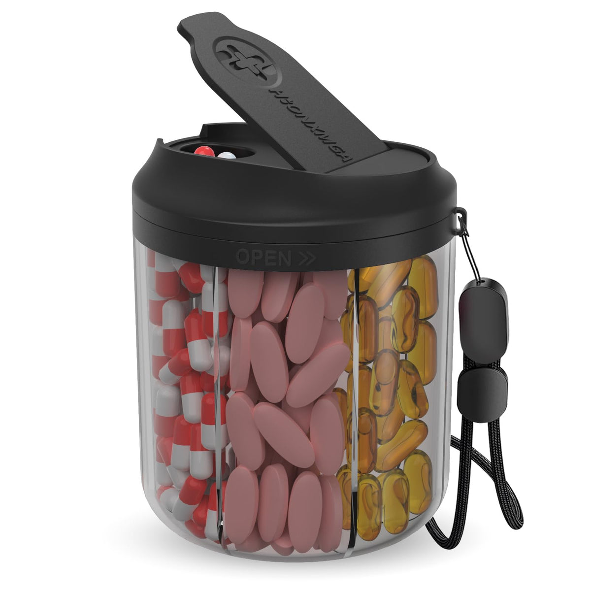 Distributeur HIONXMGA avec 7 compartiments, idéal pour les voyages.