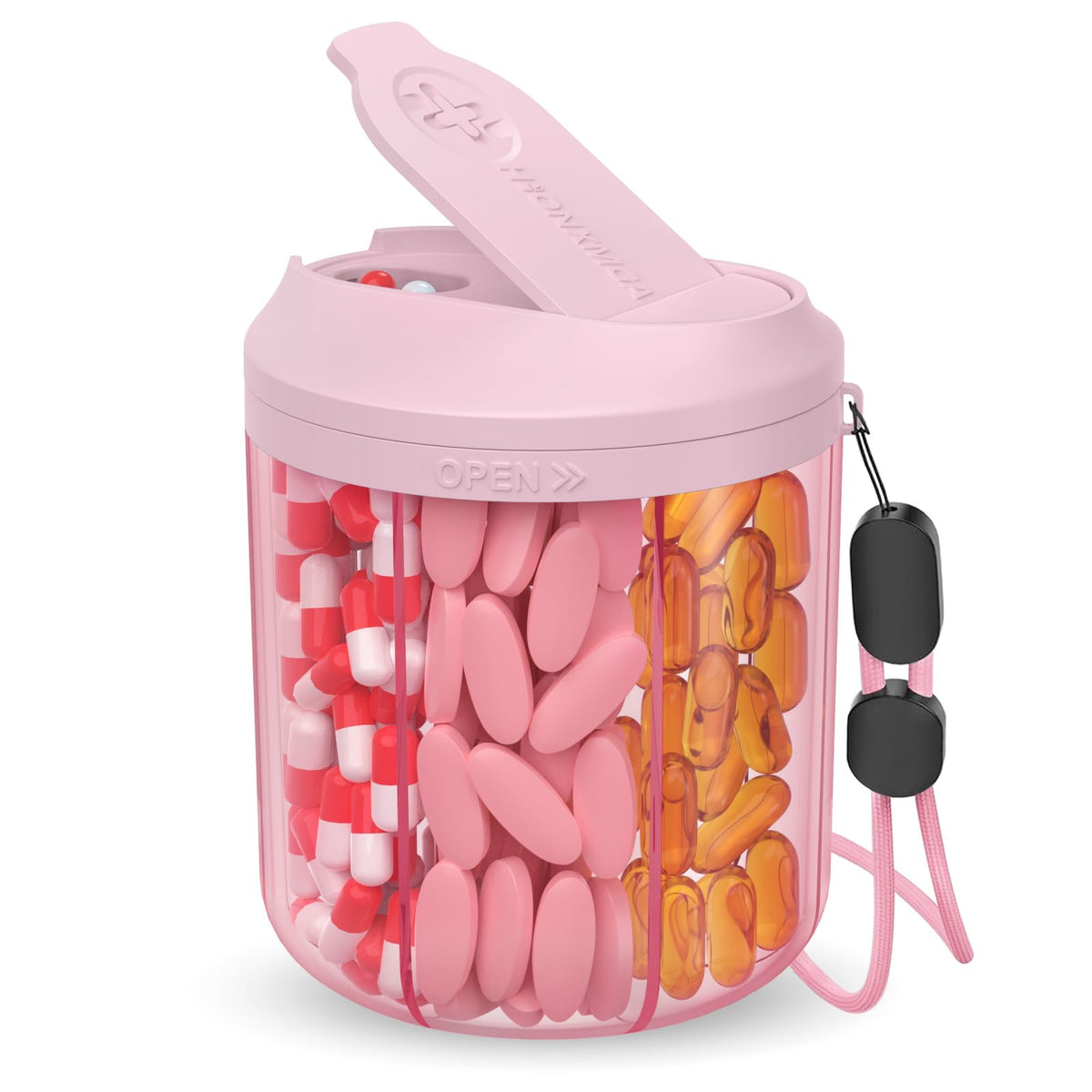 Hionxmga pilulier 7 compartiments rose, pratique pour voyager avec ses vitamines.