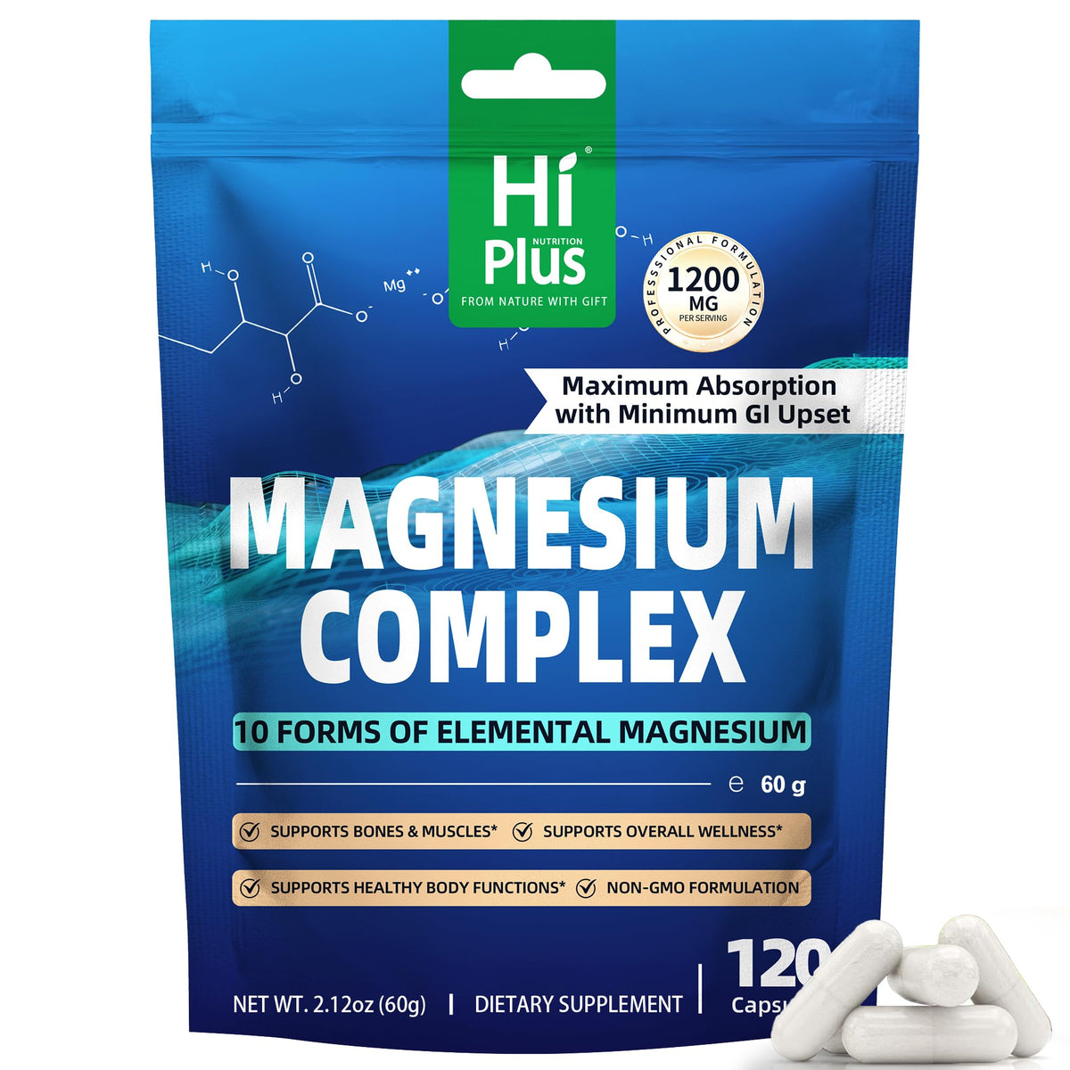 HiPlus Magnesium Complex gélules, prise quotidienne facile et pratique.