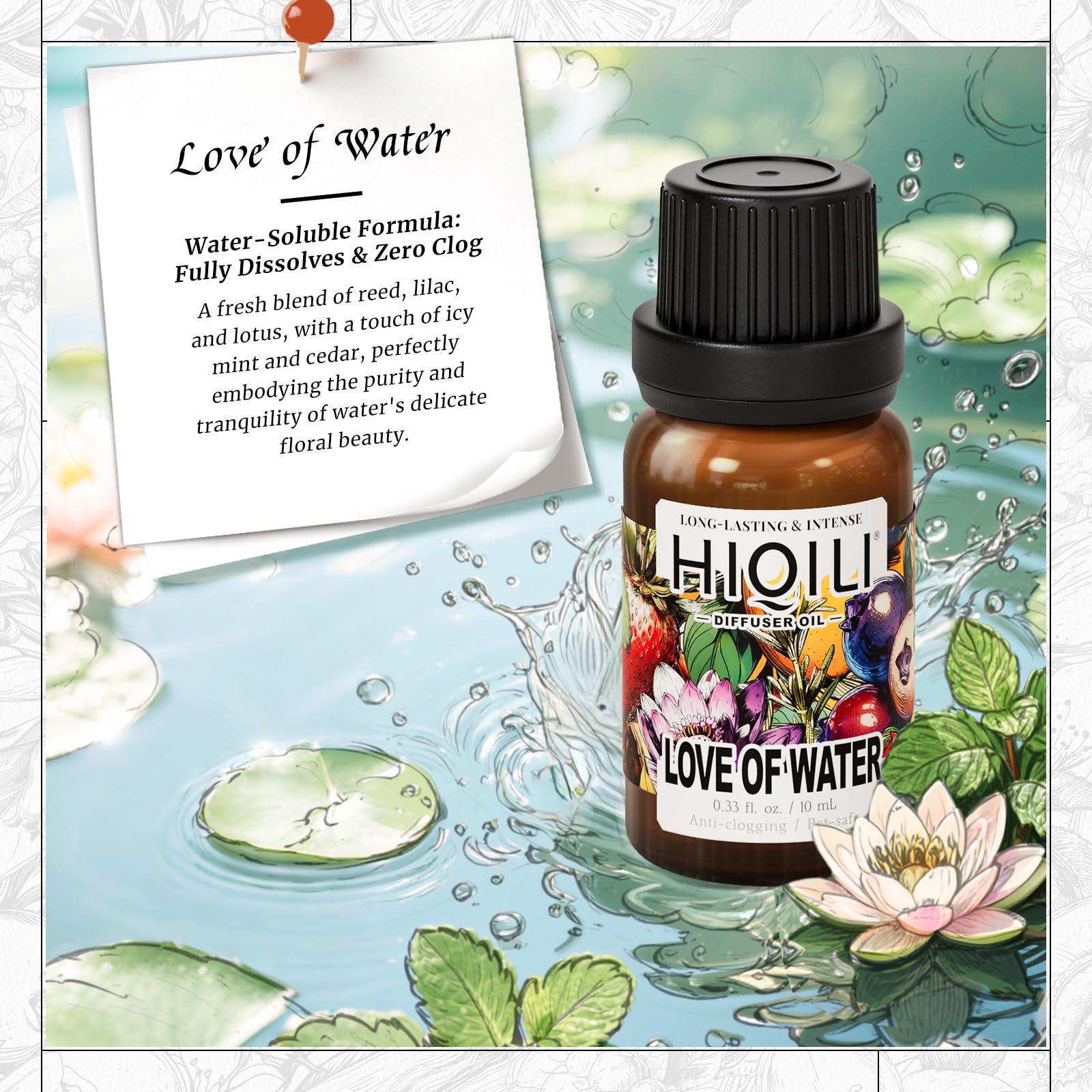 HIQILI Amour de l’Eau – diffusion rapide dans le salon grâce à cette huile aromatique.