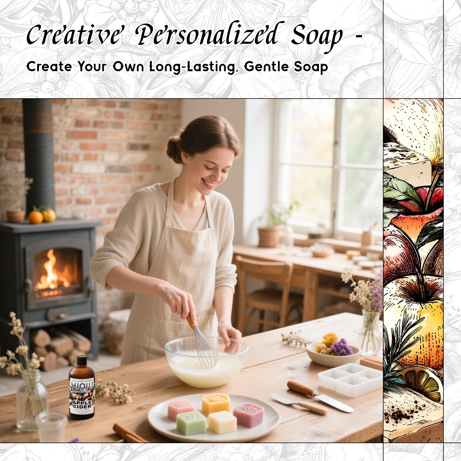 HIQILI cidre-pomme : parfum luxueux pour bougies et savons DIY.