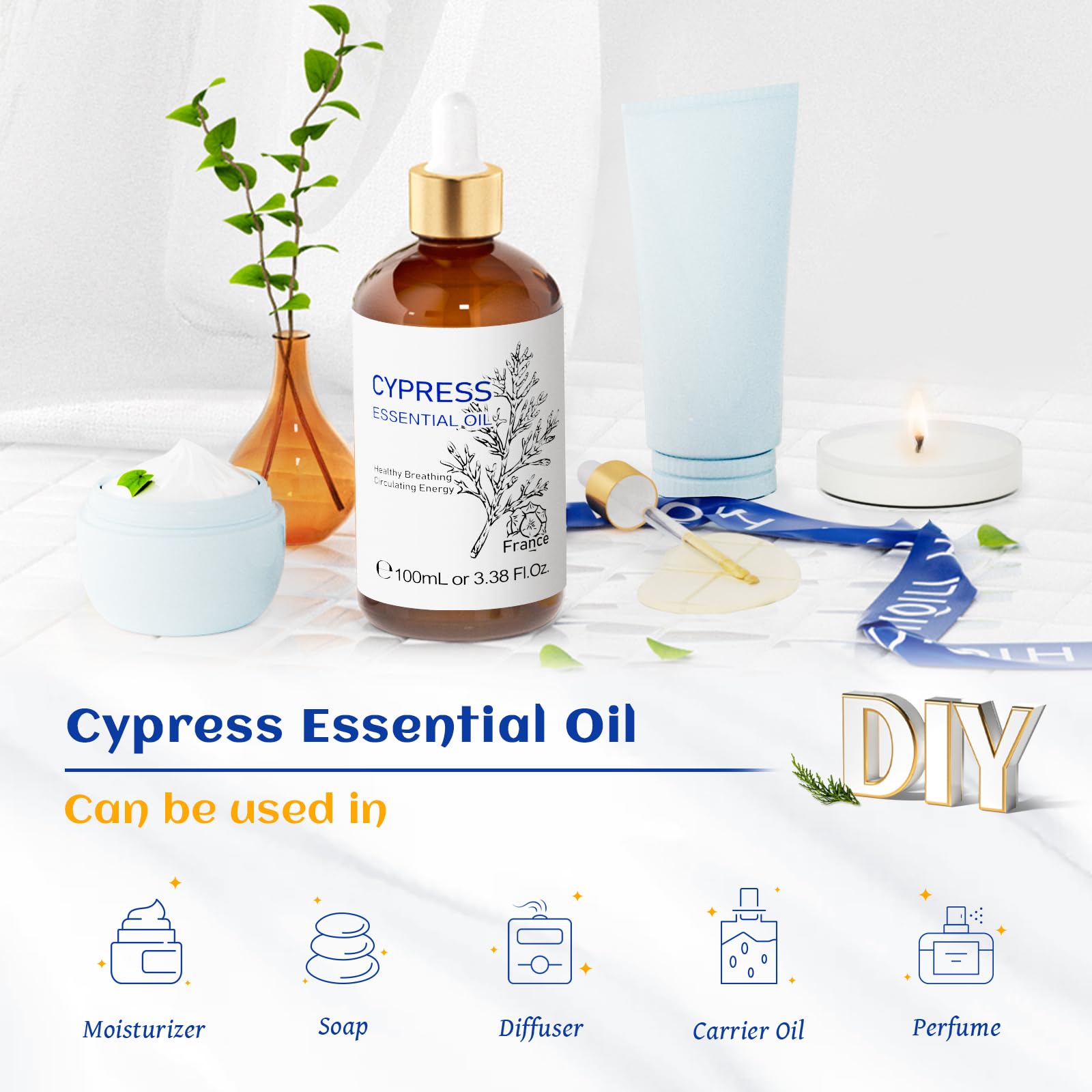 HIQILI cyprès huile essentielle DIY — parfume et purifie les produits faits maison.