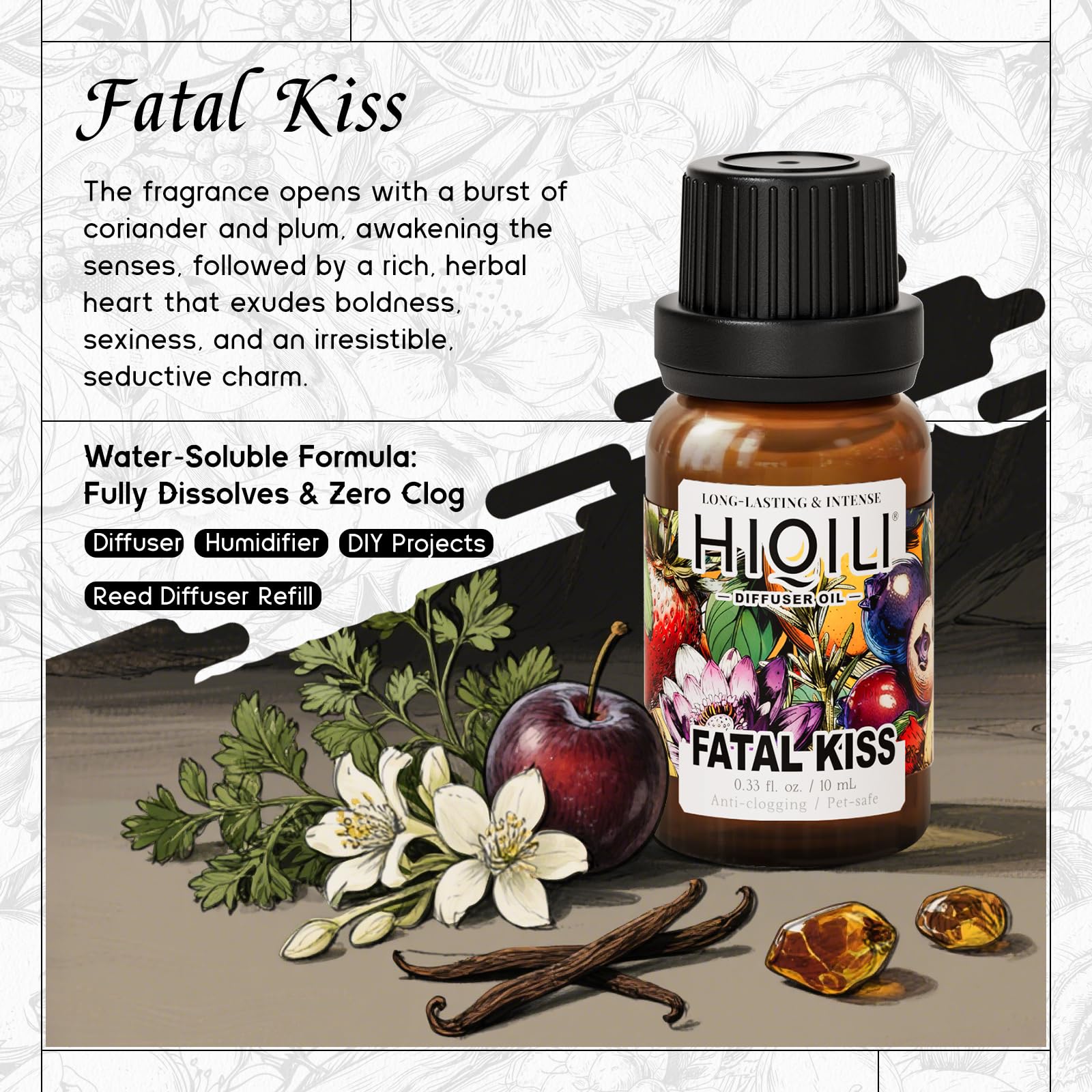 HIQILI Fatal Kiss diffusion rapide: parfums se répandent vite pour une ambiance instantanée.