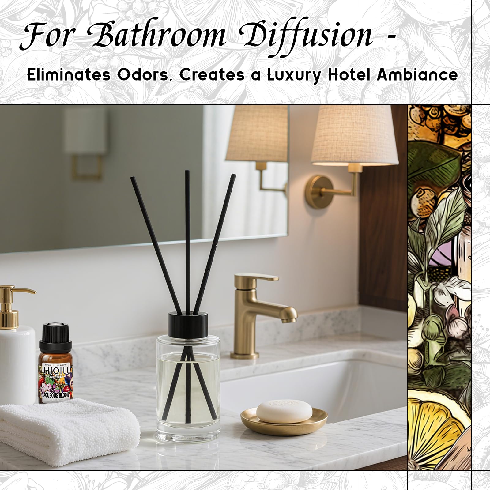 HIQILI Flacon huile-diffuseur: parfum floral délicat pour humidificateur domestique.