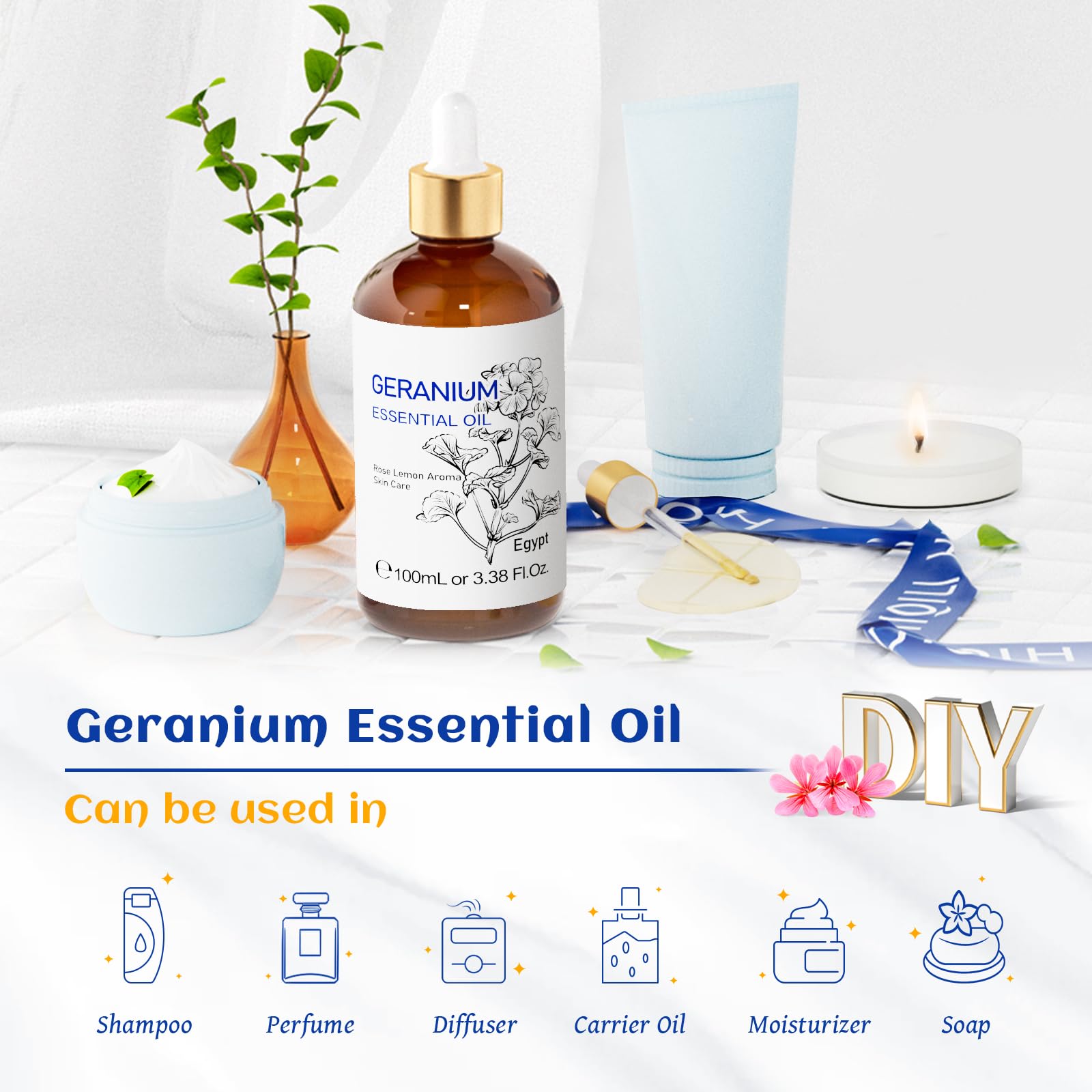 HIQILI Géranium - bougie parfumée, huile prête à l emploi pour ambiance chaleureuse.
