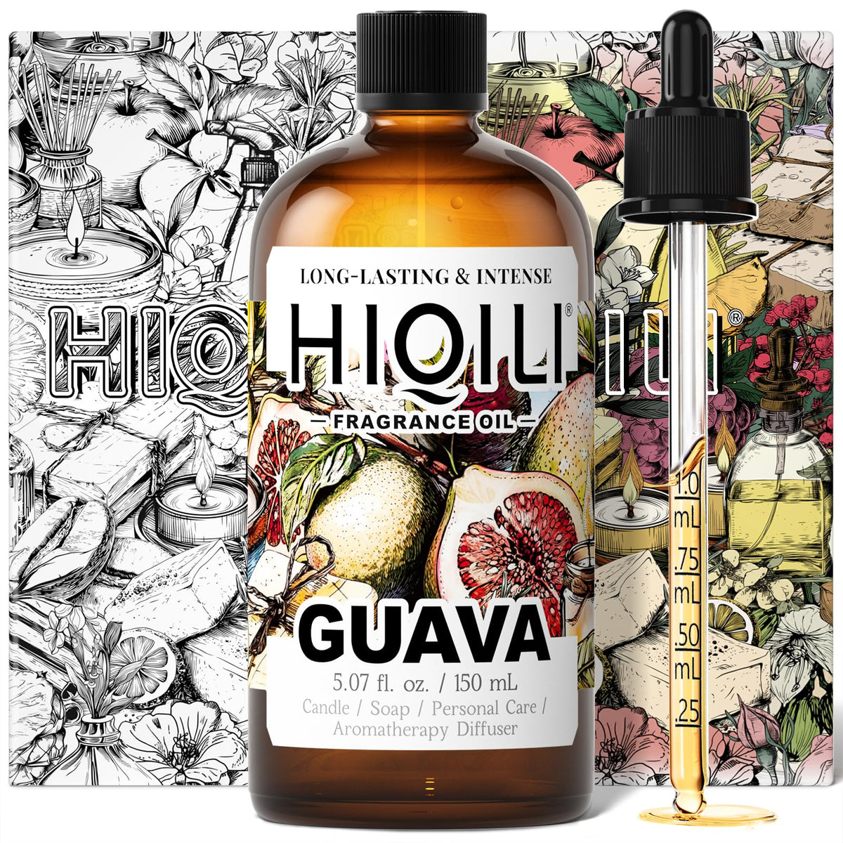 HIQILI huile parfumée goyave dans un flacon ambré, parfum durable pour bougies et diffuseurs