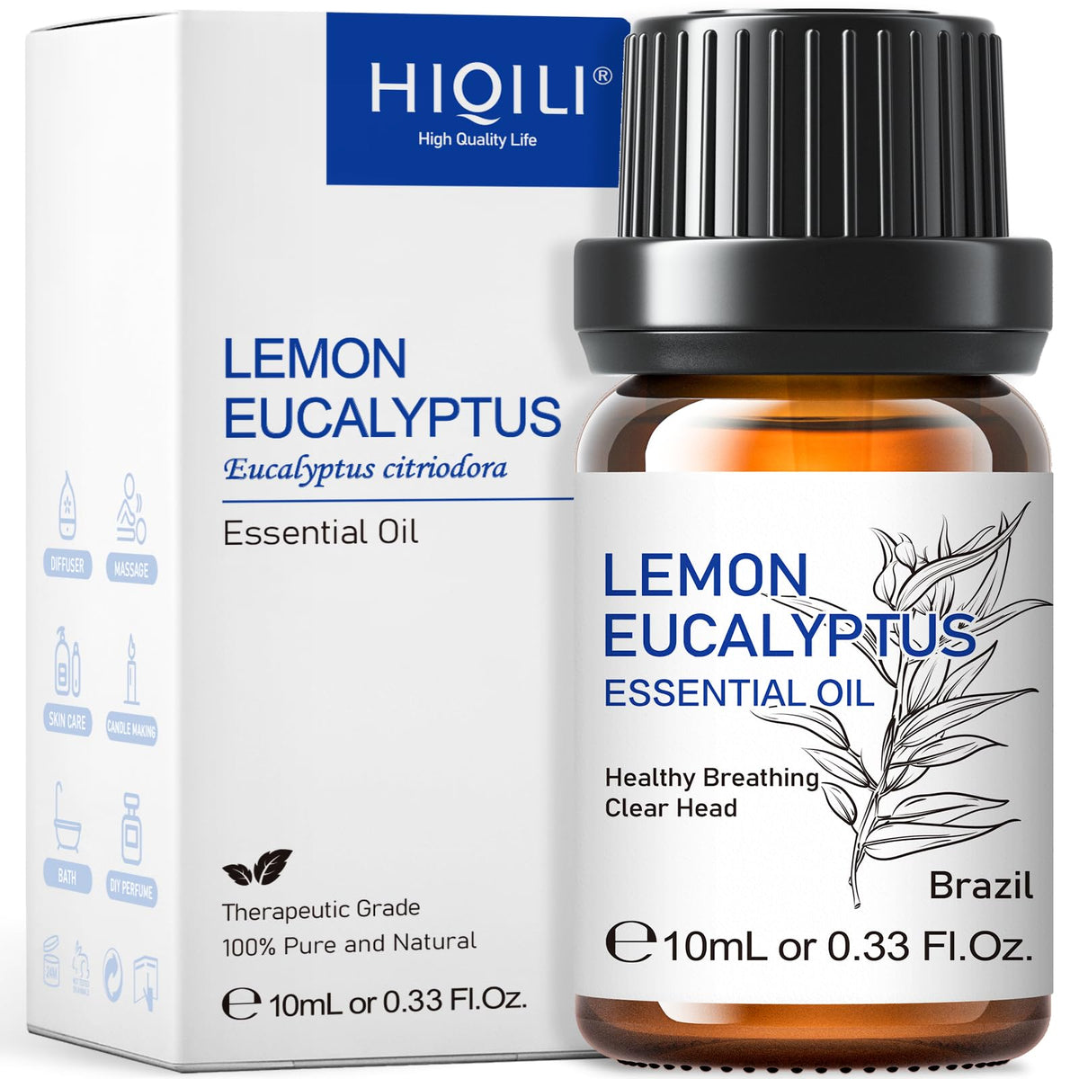 HIQILI huile citron eucalyptus: bouteille compacte idéale pour diffusion intérieure.