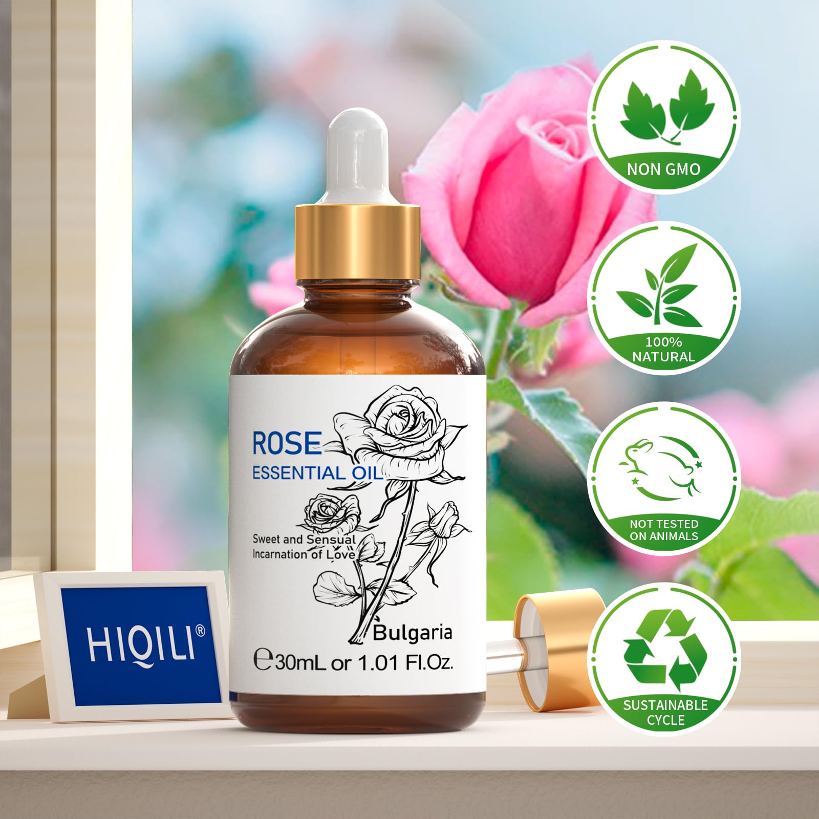 HIQILI Rose, emballage premium, cadeau élégant pour aromathérapie.
