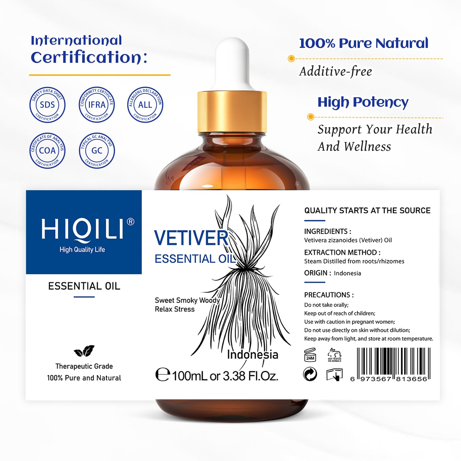 HIQILI Vetiver — flacon pratique: accessoire voyage et partage avec amis.