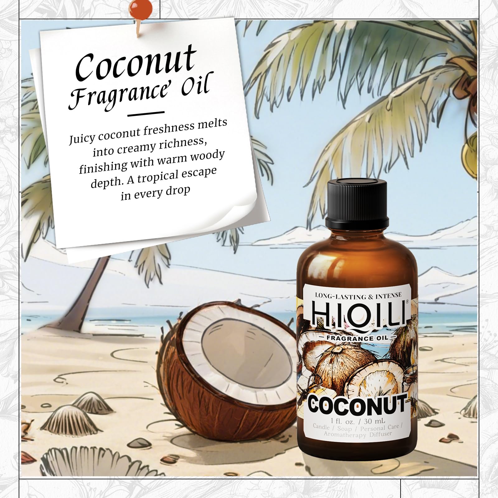 HIQILI huile parfum coco pour bougie DIY, ajoute une note coco luxueuse.