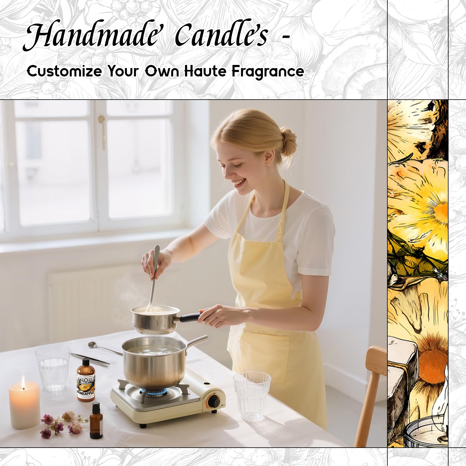 HIQILI huile parfum ananas - bougie maison, senteur chaleureuse.