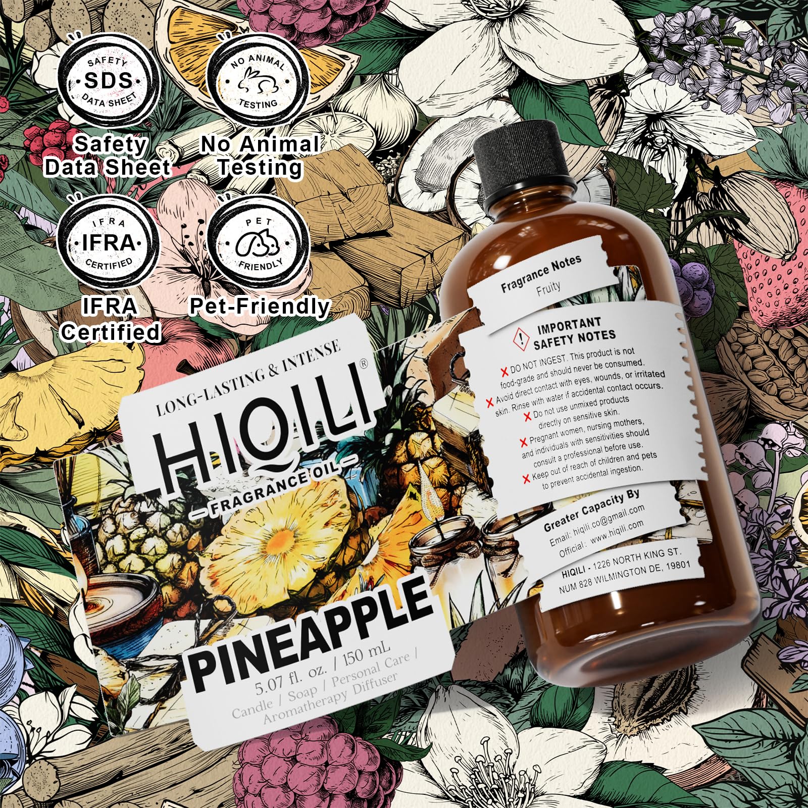 HIQILI huile parfum ananas - produits DIY pour animaux, usage dilué selon instructions.
