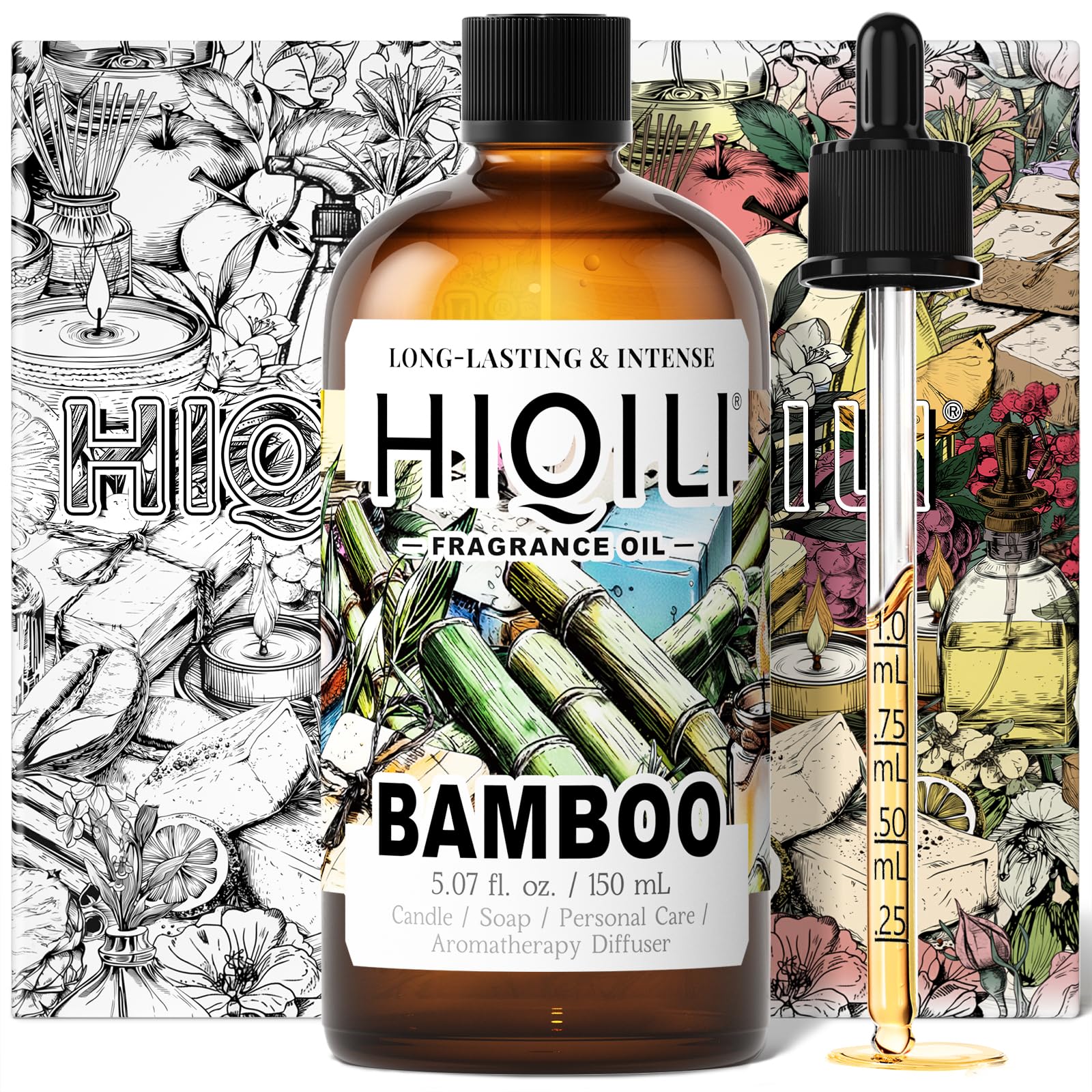 HIQILI huile parfumée bambou pour diffuseur, fragrance fraîche et durable.
