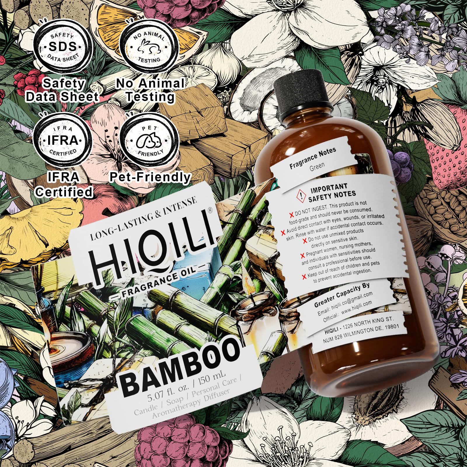 HIQILI huile parfumée bambou, pipette graduée pour dosage précis.