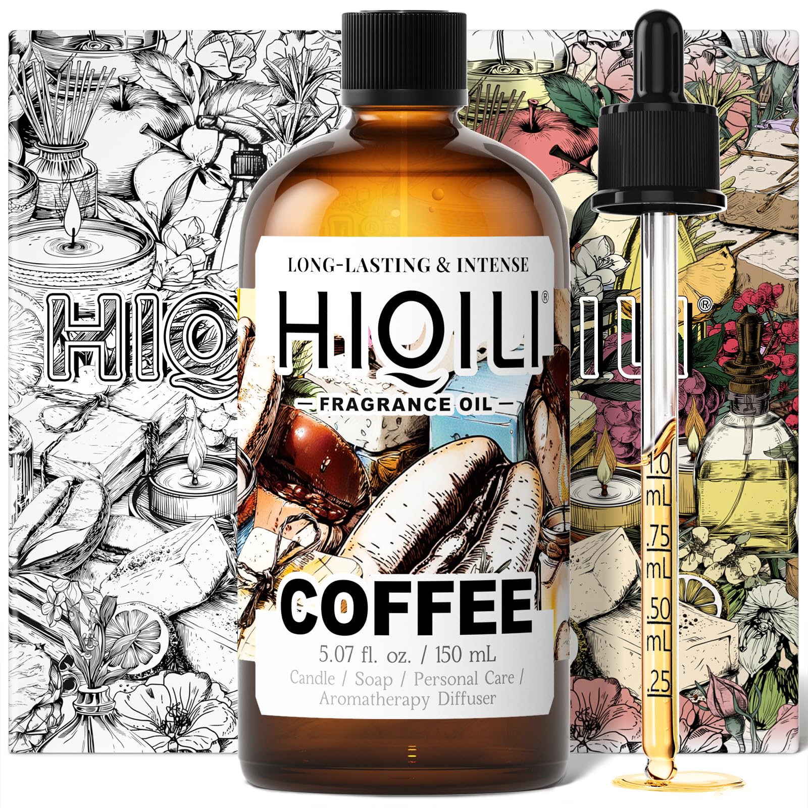 HIQILI, bouteille d'huile parfum café prête à diffuser un arôme chaleureux.