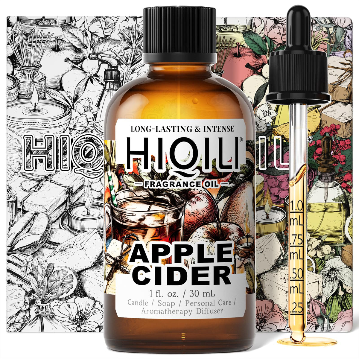 HIQILI huile parfum cidre-pomme, bouteille 30 ml, pour bougies et savons.