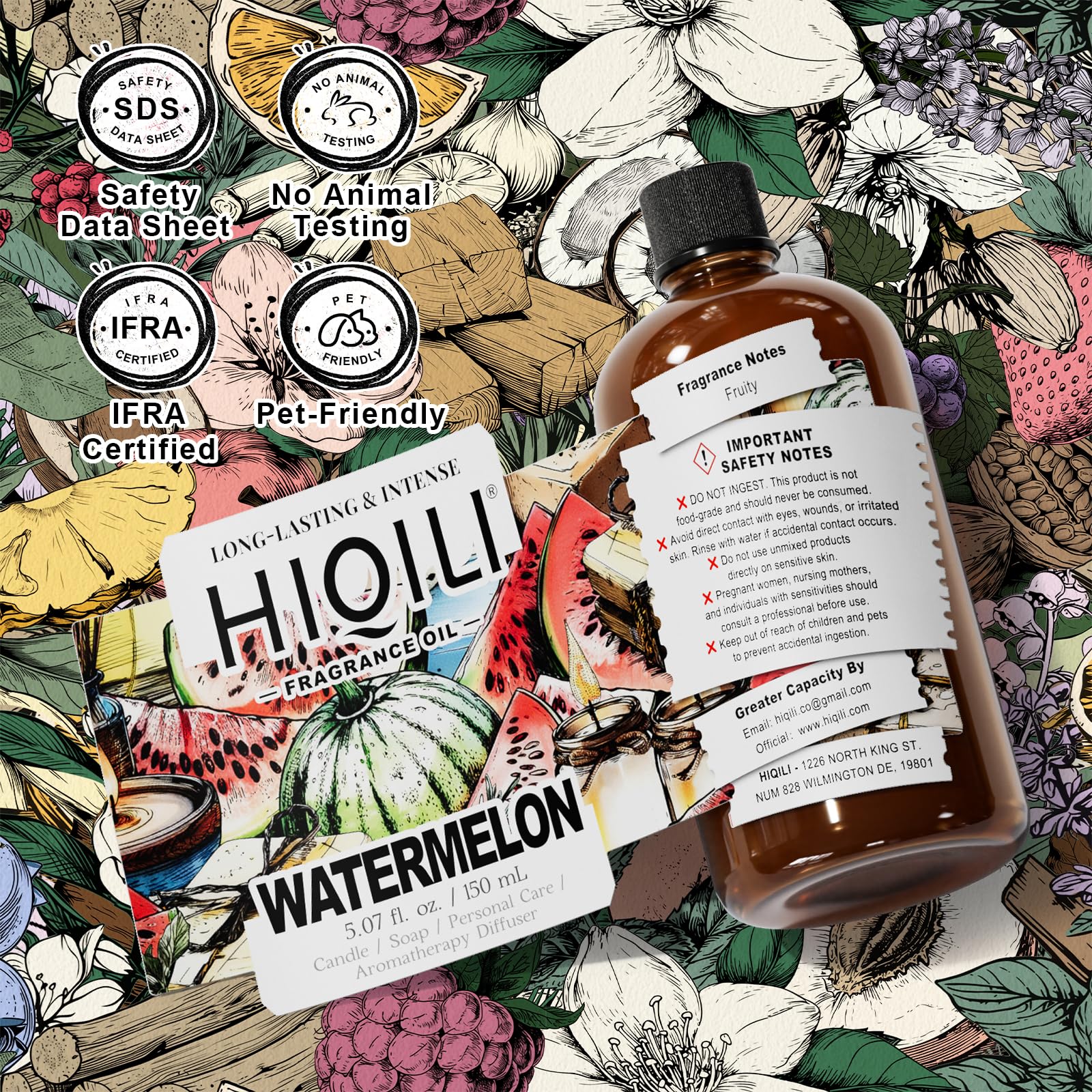 HIQILI huile parfum melon – emballage clair et étiquette prête à l’emploi