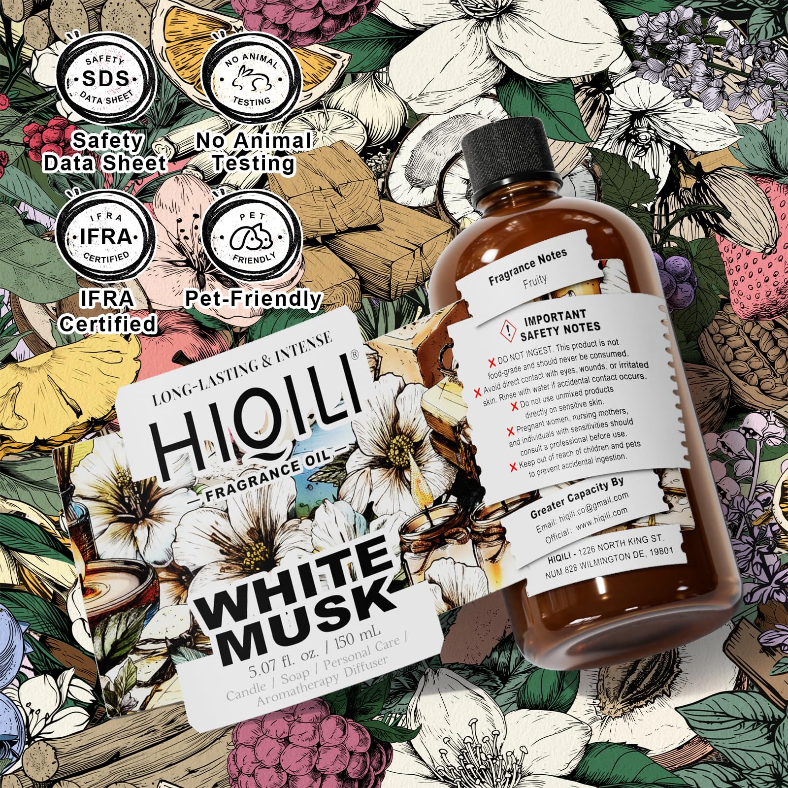HIQILI huile parfum musc blanc – détergent linge parfumé et frais