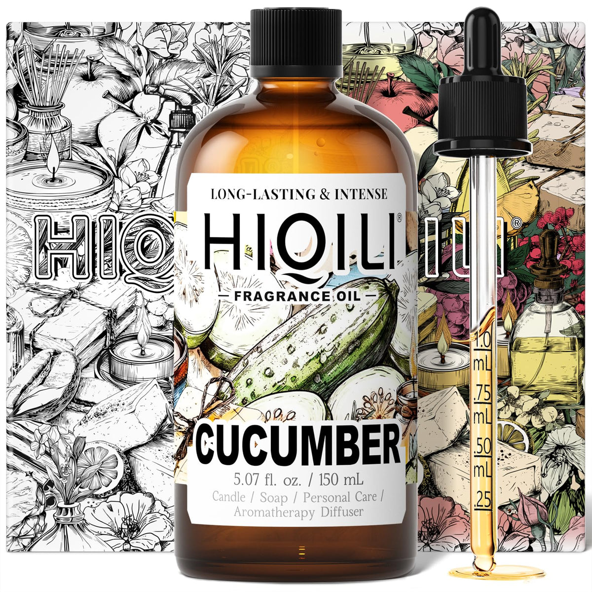 HIQILI huile parfumée au concombre, bouteille 150 ml prête à diffuser.