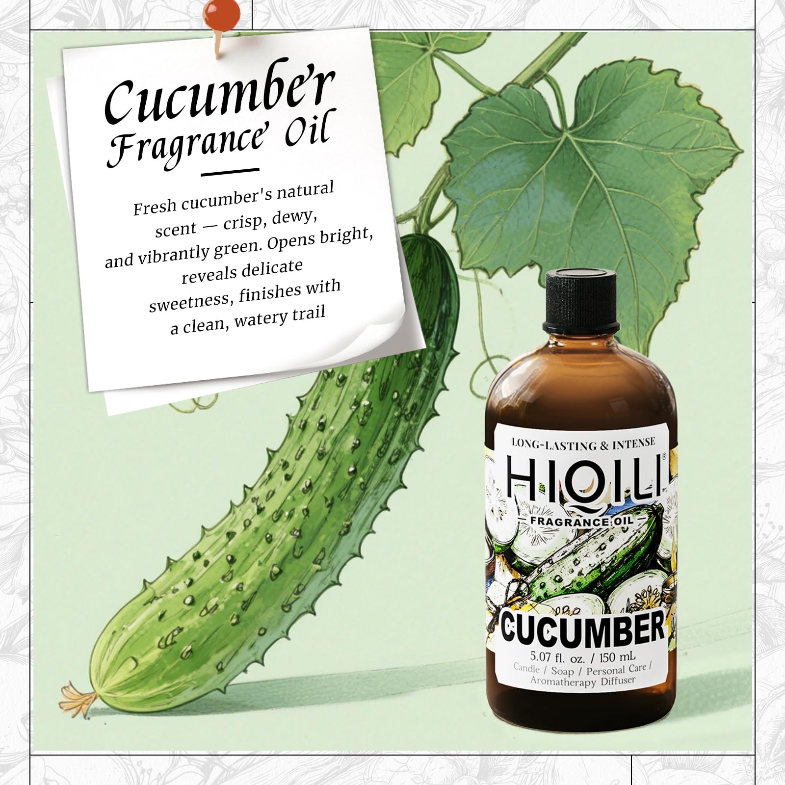HIQILI huile parfumée au concombre avec pipette graduée pour mesurer.
