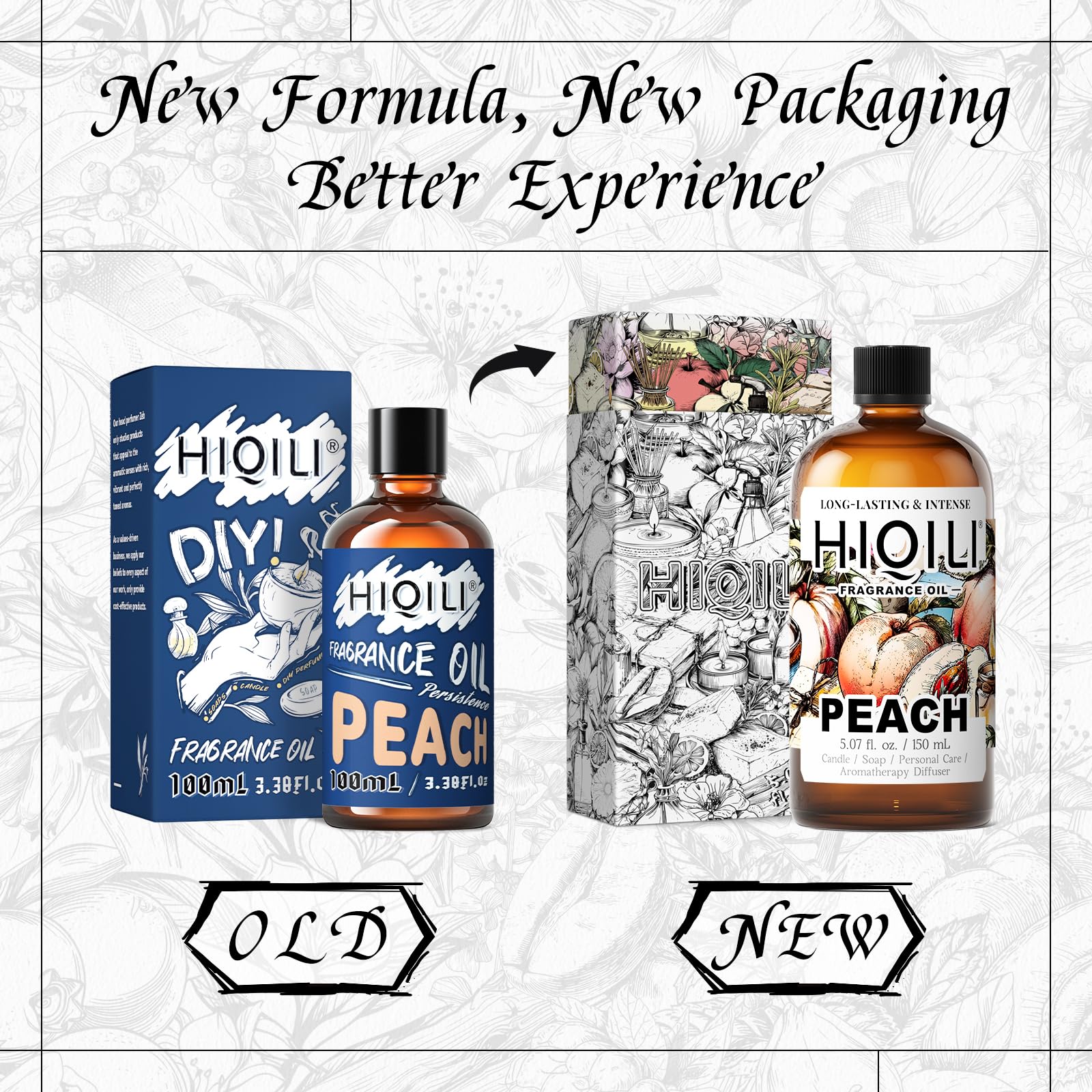 HIQILI huile pêche — bougie DIY, senteur fruitée estivale.
