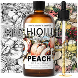 HIQILI huile pêche — bouteille, diffusion rapide du parfum fruité.