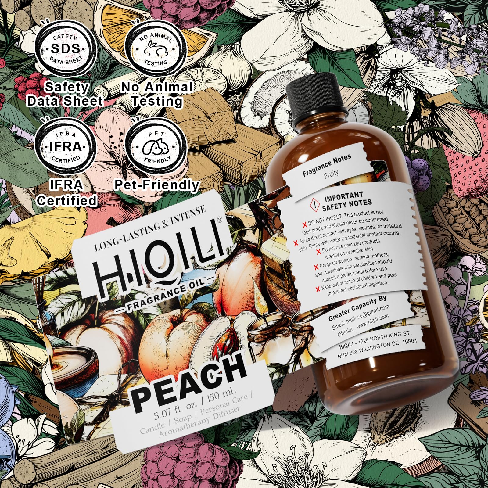HIQILI huile pêche — ambiance bureau, détente légère.