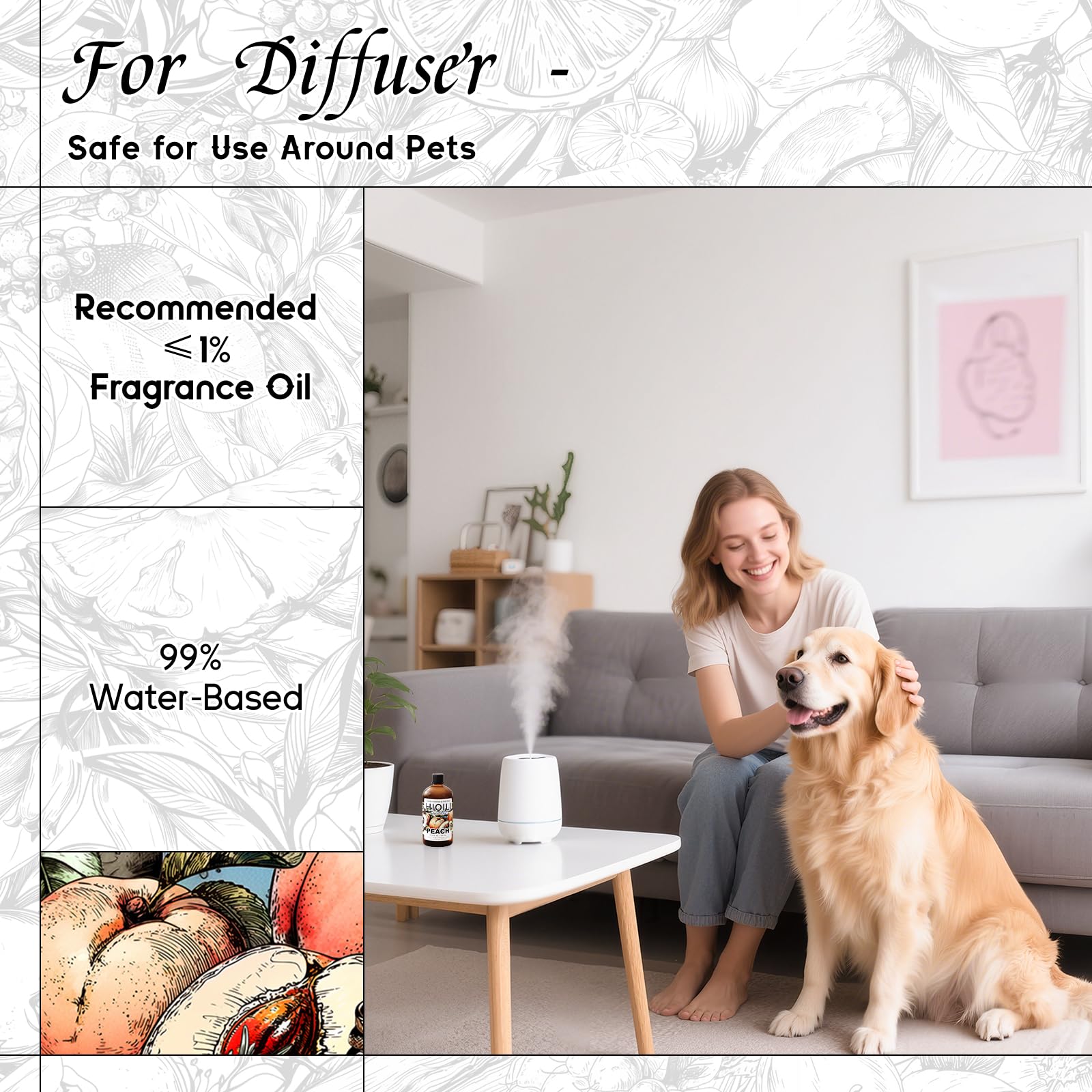 HIQILI huile pêche — soin animaux, dilution adaptée pour produits sûrs.