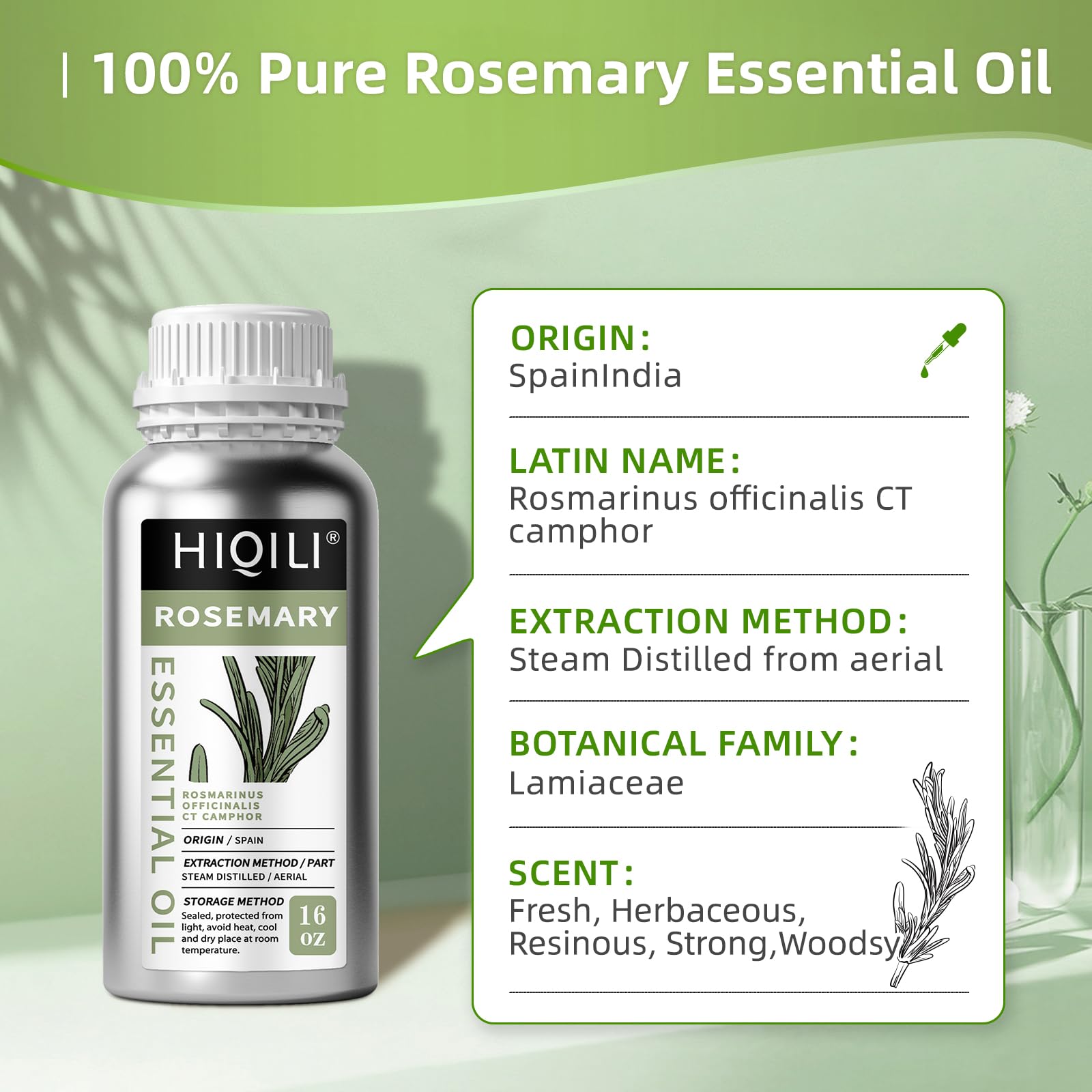 HIQILI huile romarin - origine Espagne et distillation vapeur, pureté garantie