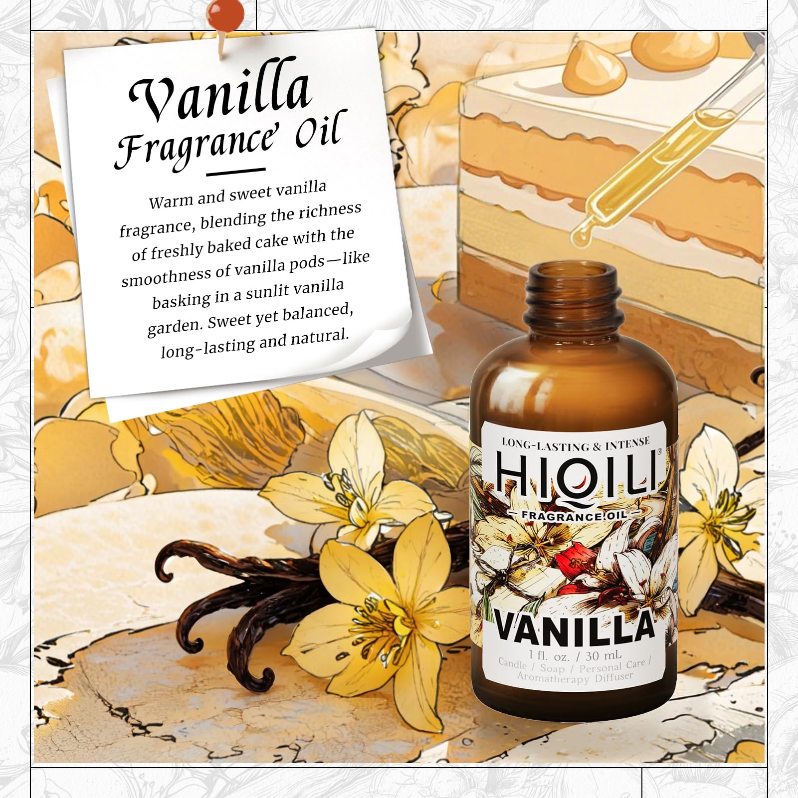 HIQILI huile vanille – diffuseur aromatique, ambiance chaleureuse.