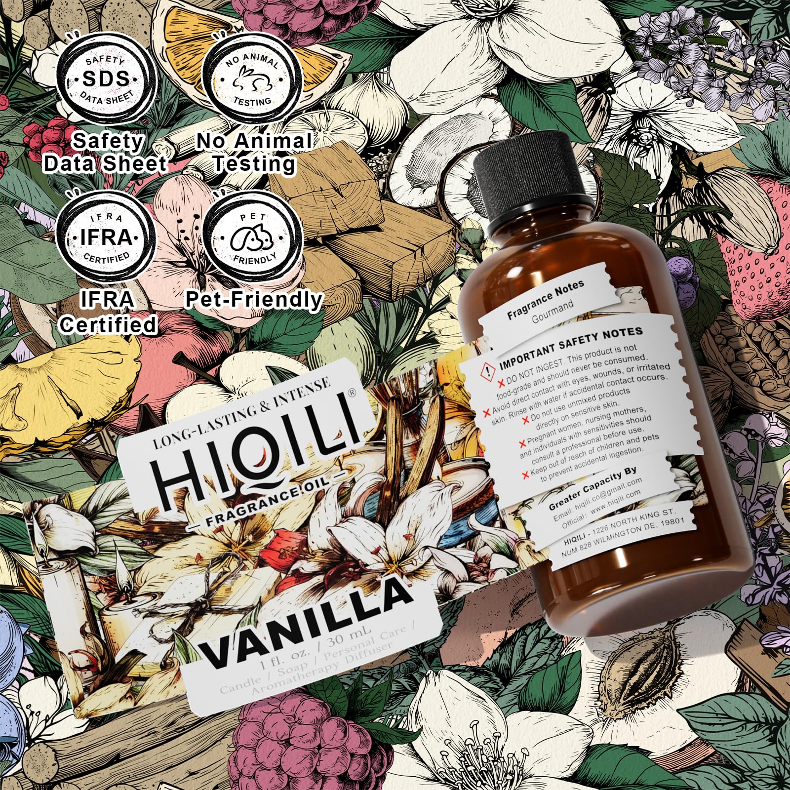 HIQILI huile vanille – détergent linge, parfum frais et agréable.