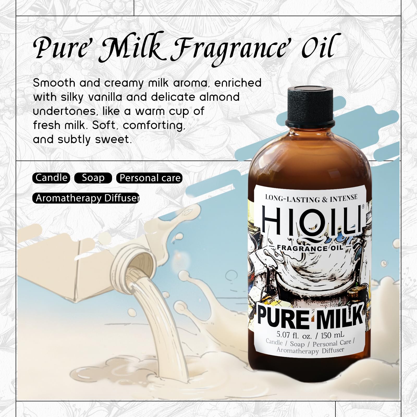 HIQILI Lait Pur – goutteur-doseur, dosage précis pour vos créations parfumées.