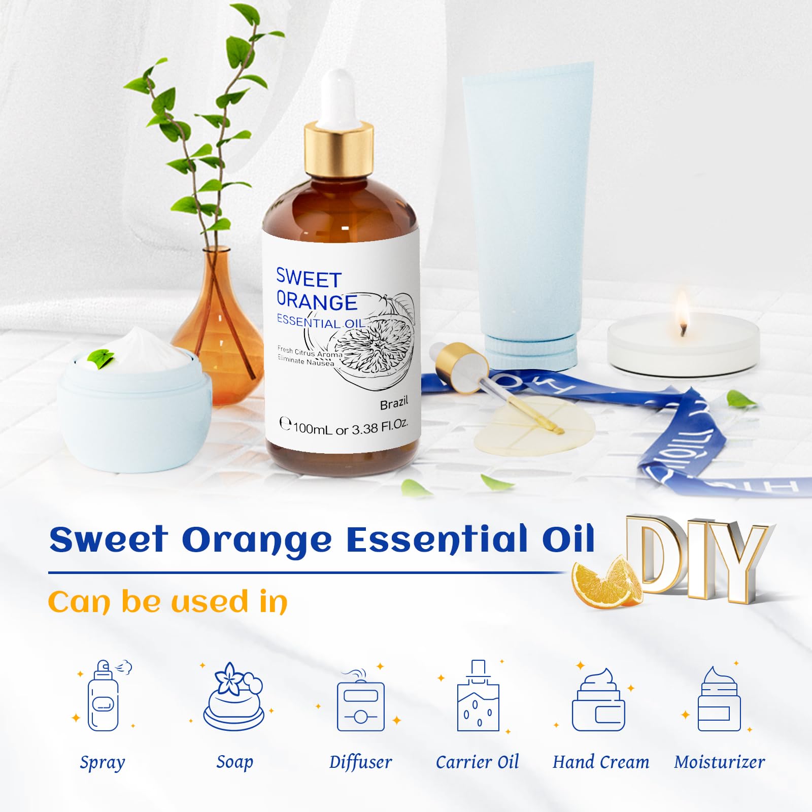 HIQILI huile orange pour massage corps, douceur et relaxation ciblée.