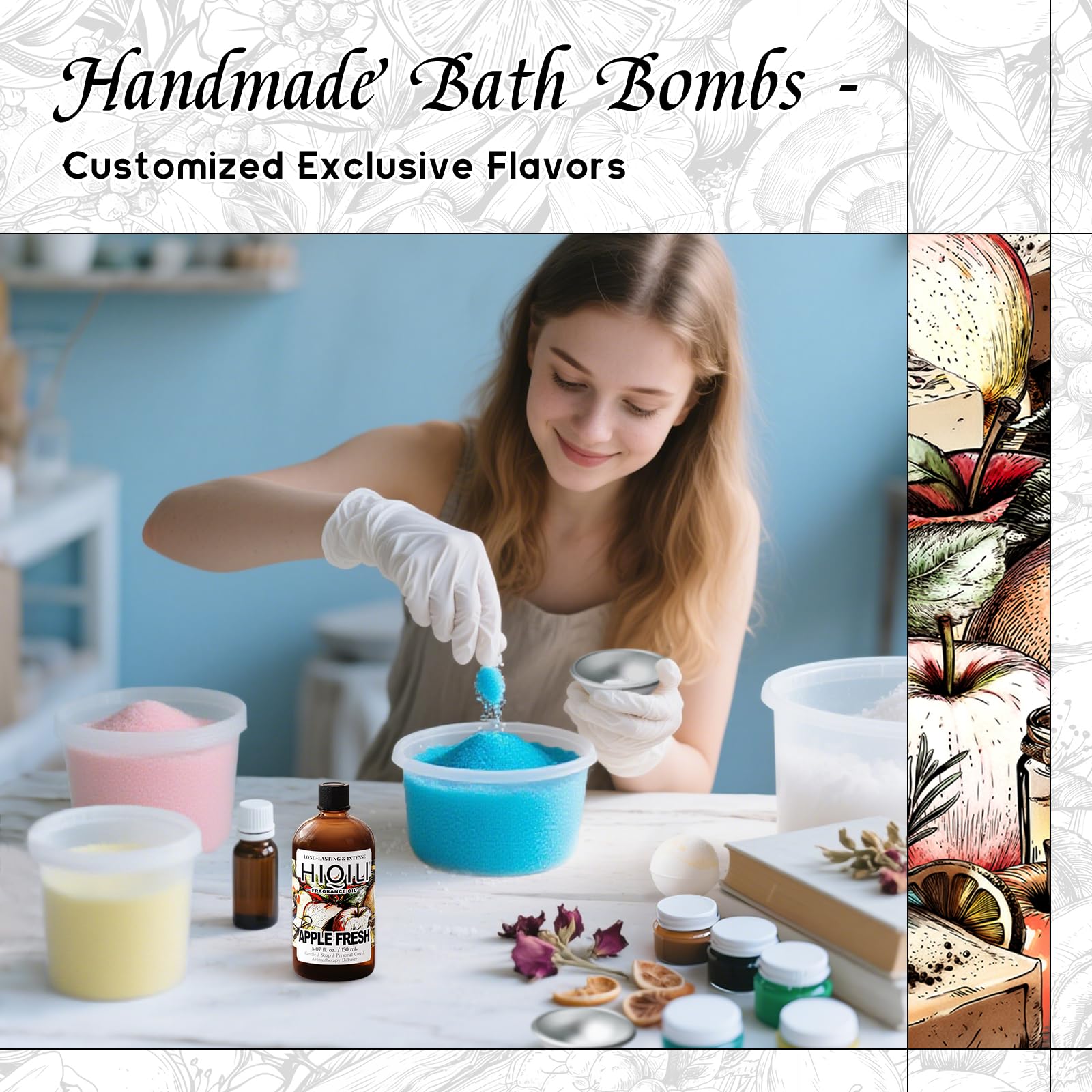HIQILI Pomme Fraîche bombe bain: expérience sensorielle fruitée pour la détente.